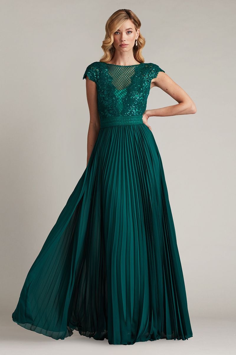 Surette Sequin Embroidered & Pleated Chiffon Gown