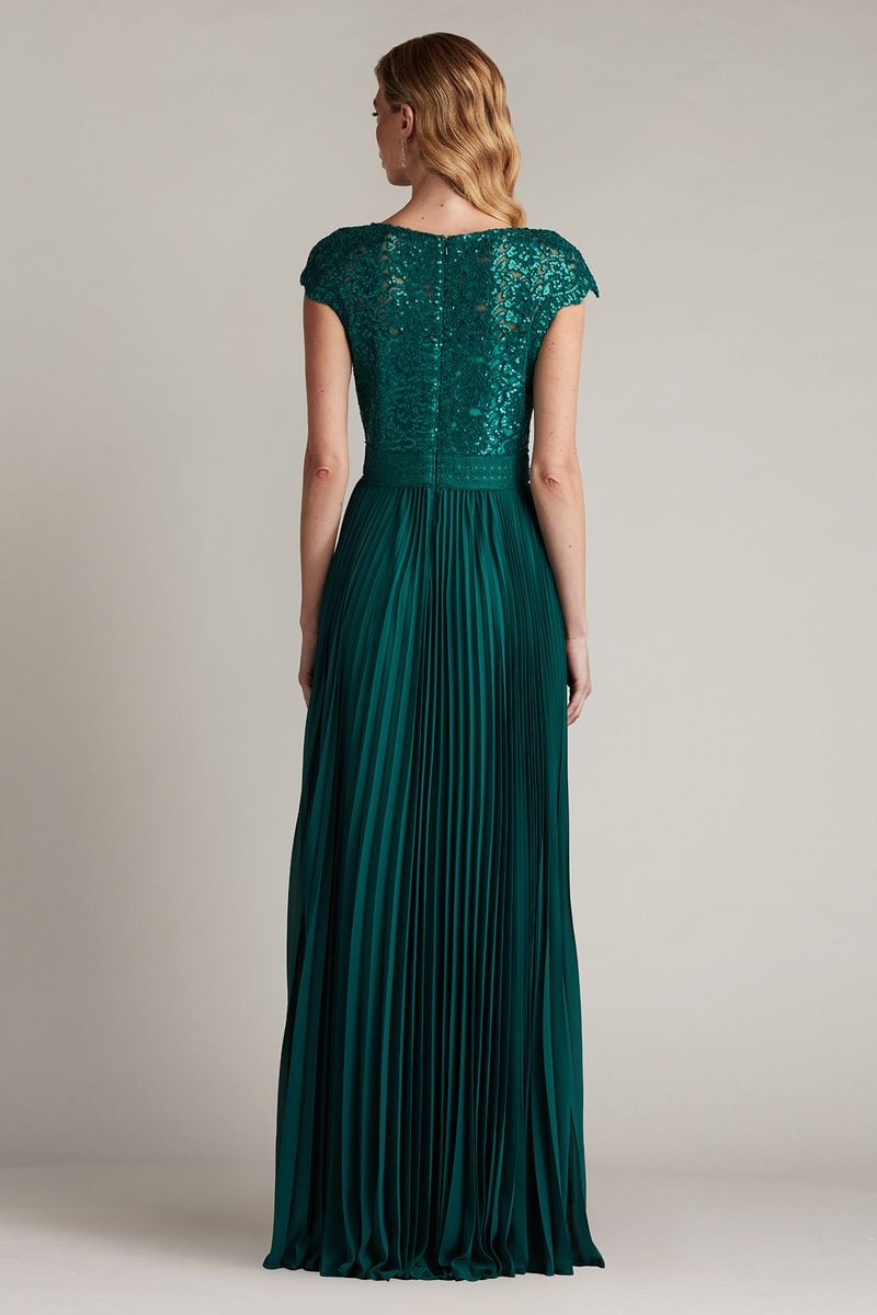 Surette Sequin Embroidered & Pleated Chiffon Gown