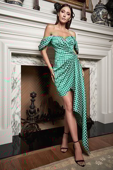 存在感絶大【TADASHI SHOJI】Robbie Jacquard Draped Dress Robbie Jacquard Draped Dress