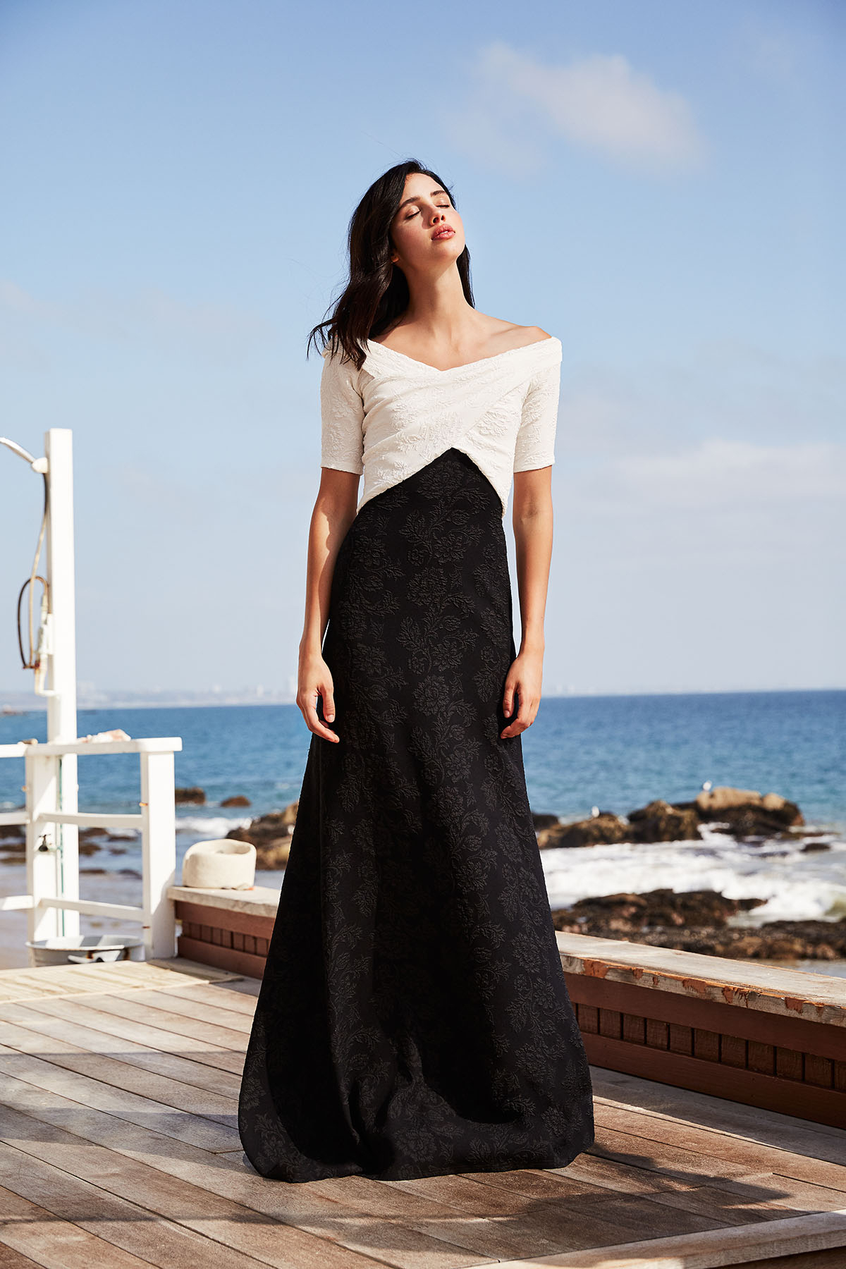 Hudson Off The Shoulder Crepe Gown Tadashi Shoji