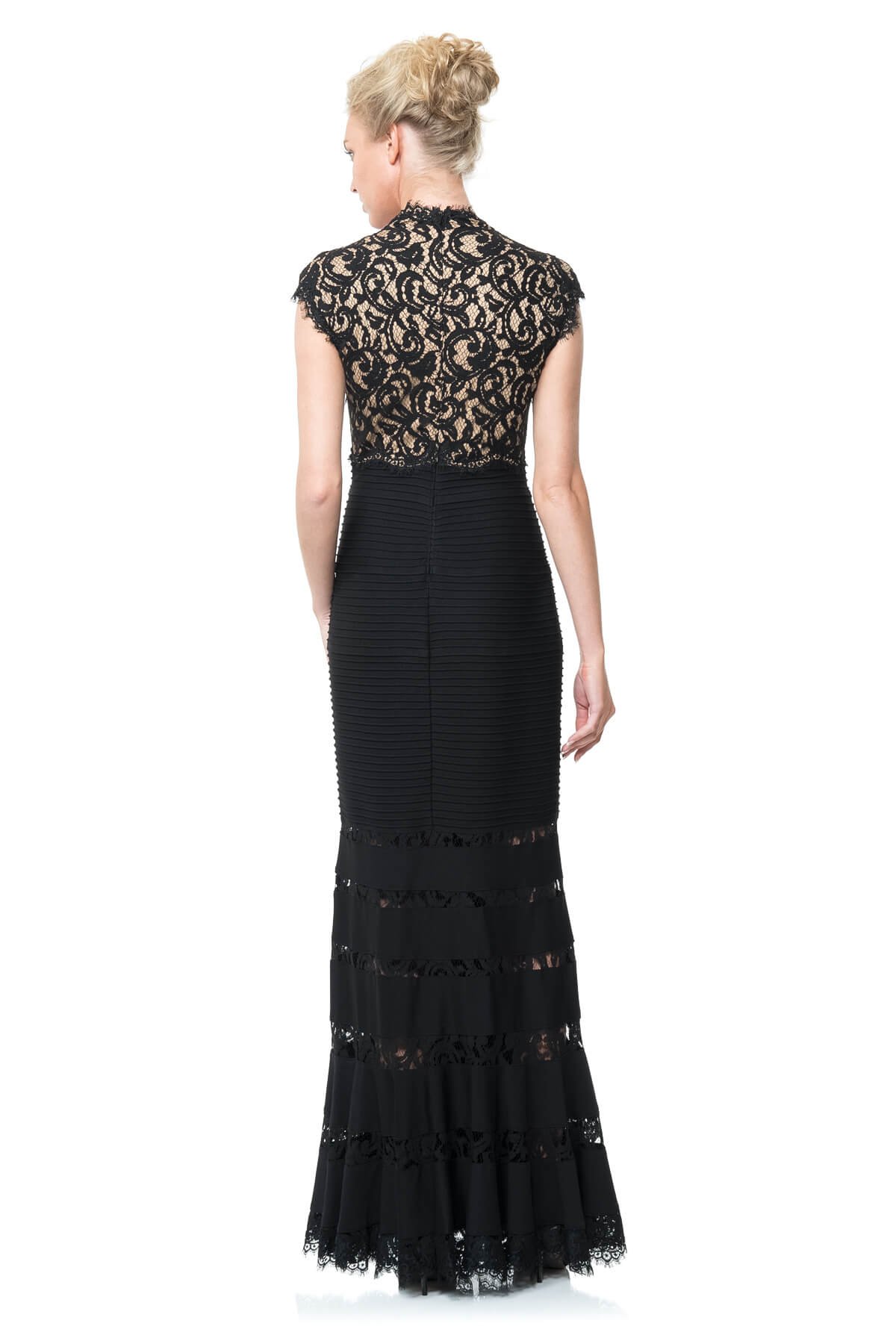 ワンピース Lace Trimmed Jersey Long Dress Lace and Pintuck Jersey Gown | Tadashi Shoji