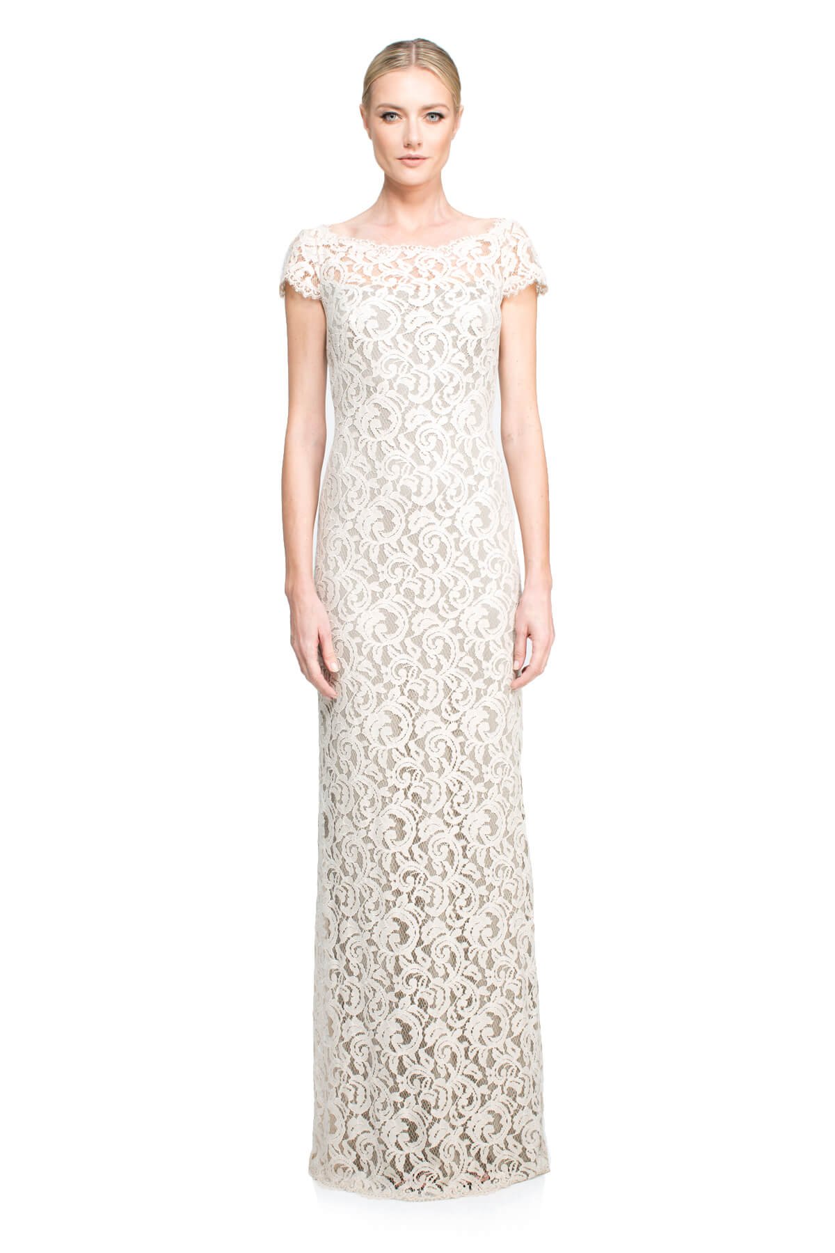 Embroidered Lace Cap Sleeve Gown ...