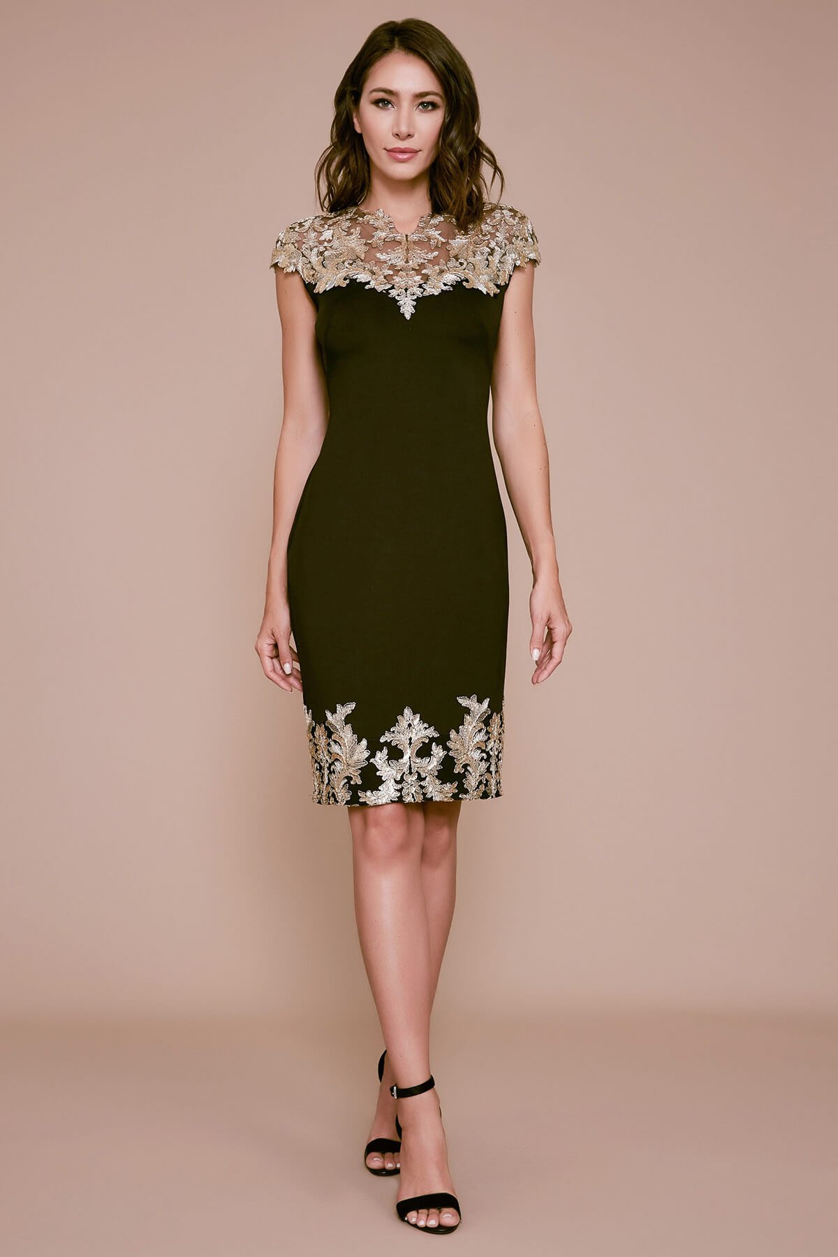 Black and gold 2025 knee length dress