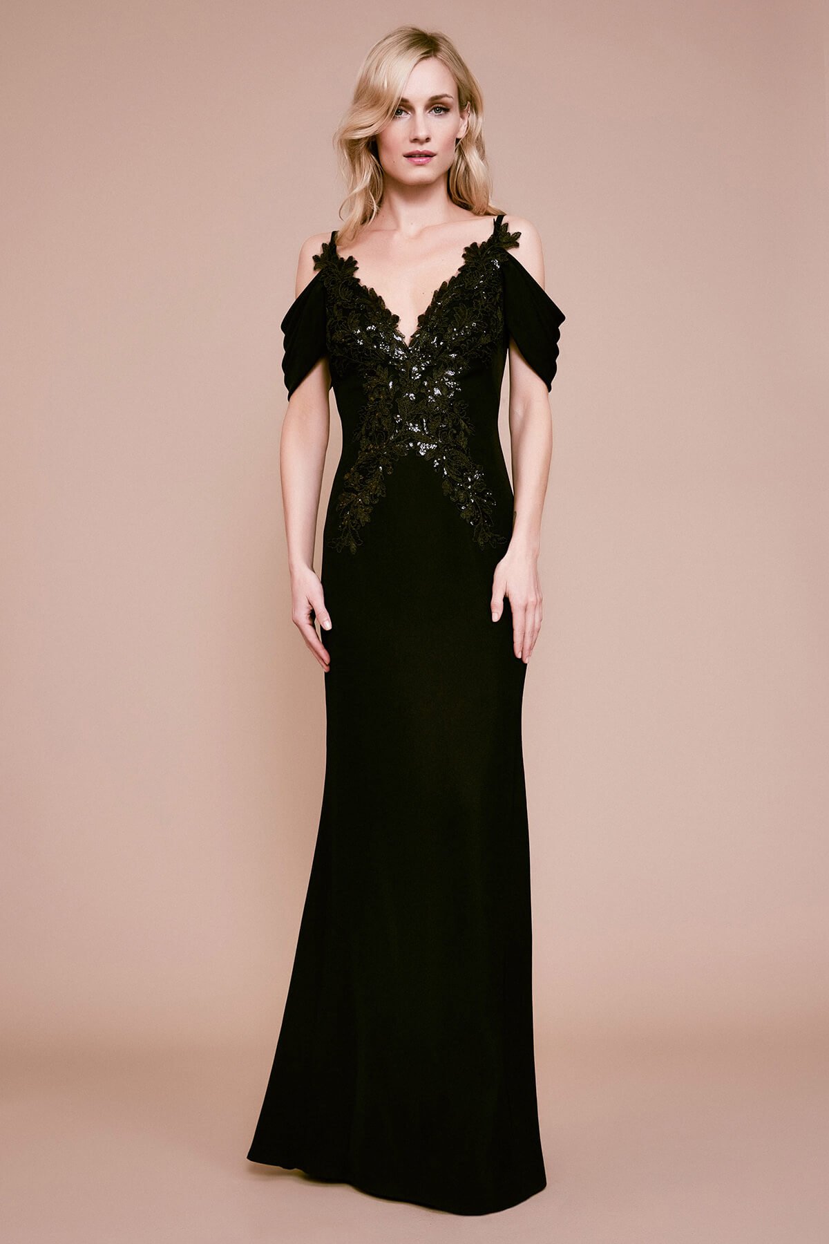 Tadashi shoji lace shop bodice crepe gown