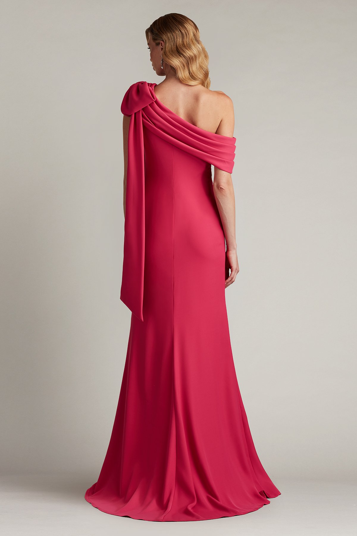 Cassia Bow-Shoulder Crepe Gown FUCHA | Tadashi Shoji