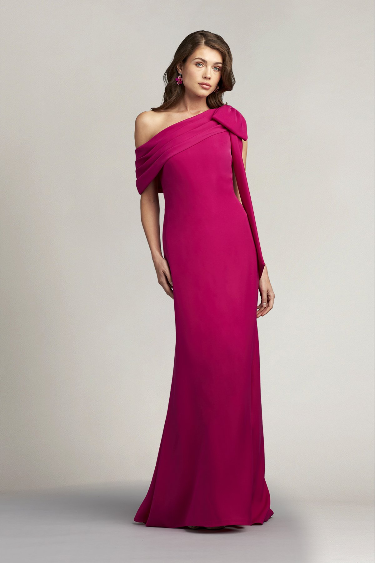 Bow One-shoulder Gold Leaf Brocade Maxi Bridesmaid Dress