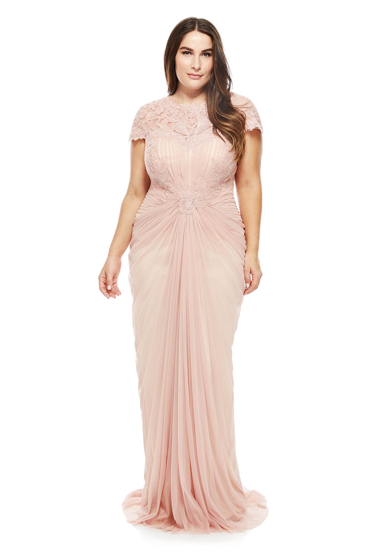 Corded Lace and Draped Tulle Gown - PLUS SIZE