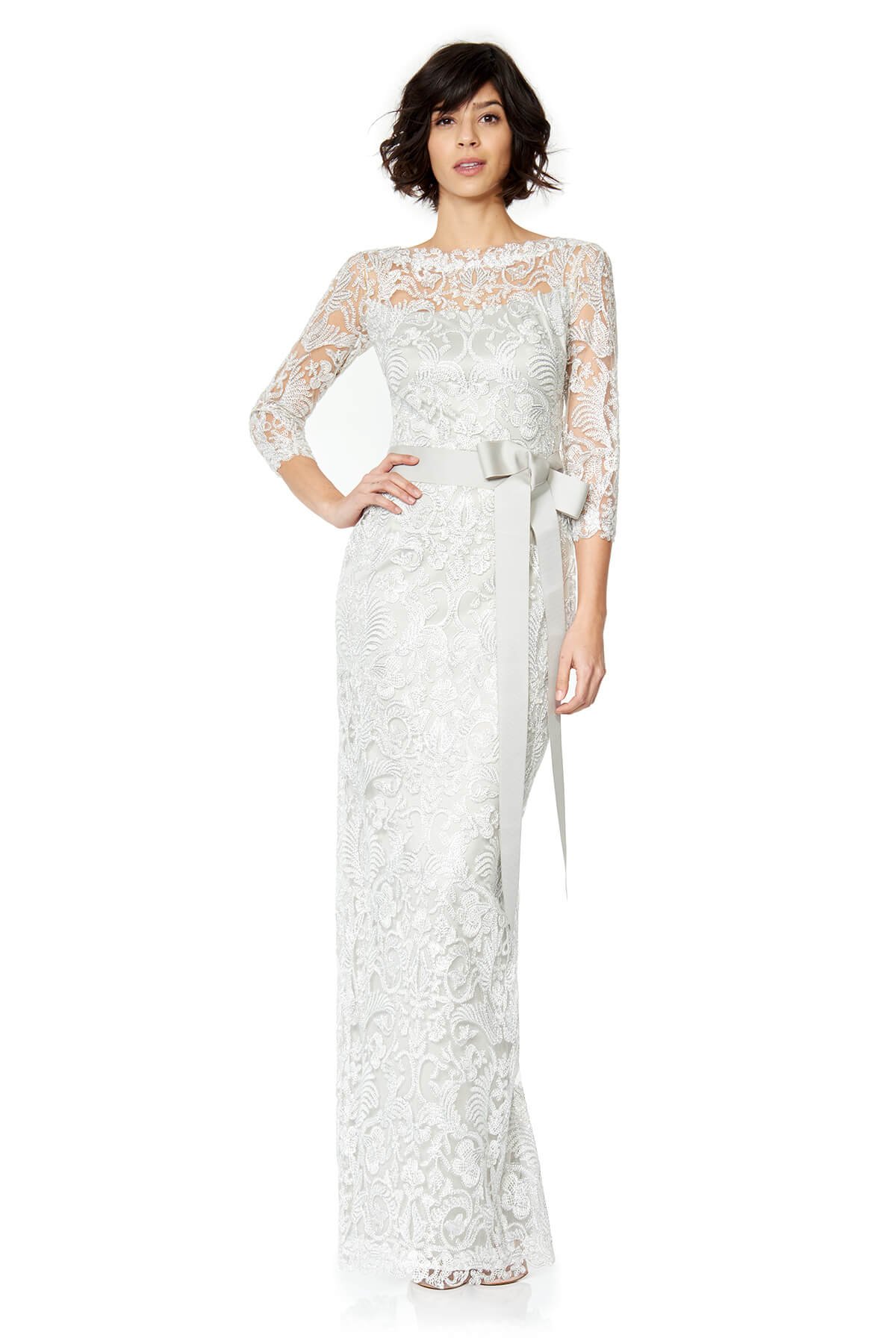 Corded Embroidery Sleeve Gown Tadashi Shoji