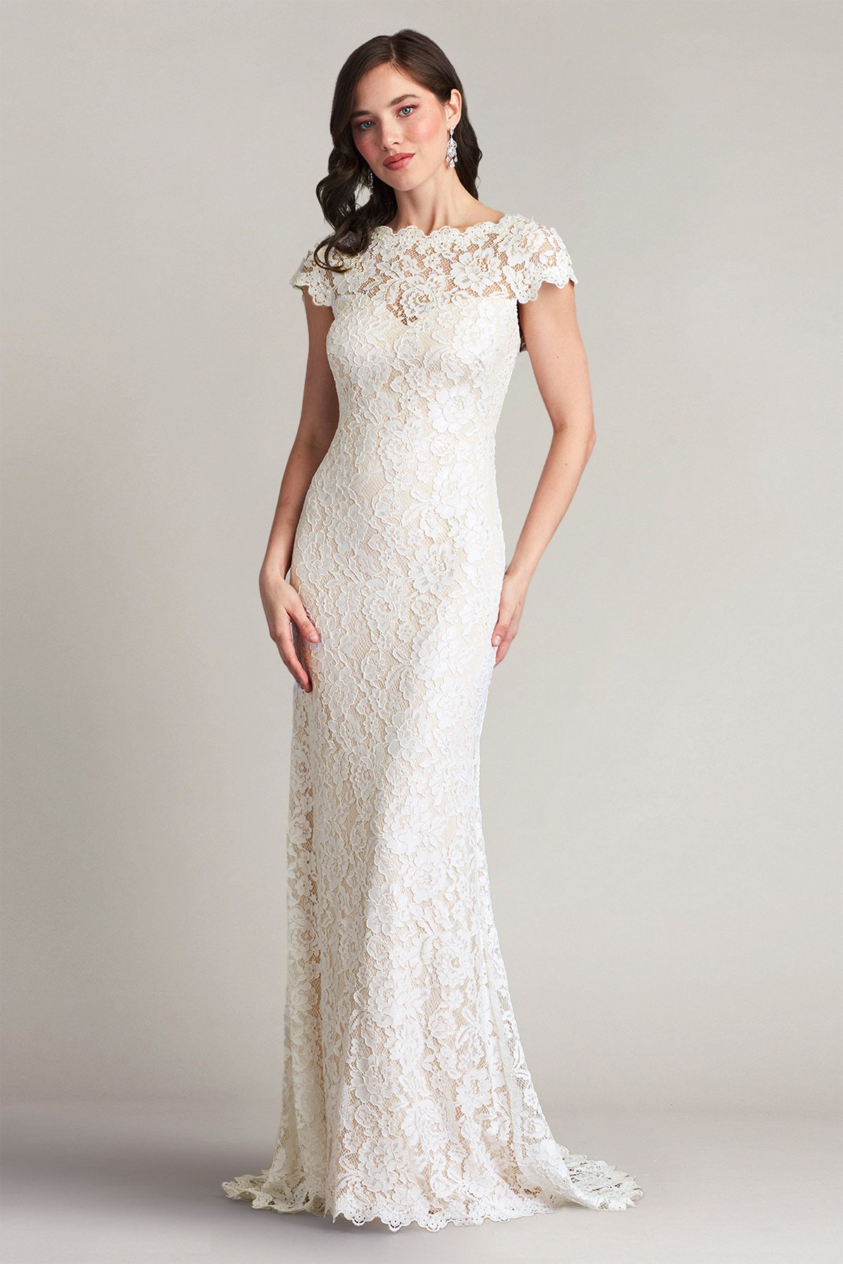 Style 44281: Cotton Lace Trumpet Bridal Gown with Plunging V-Neck