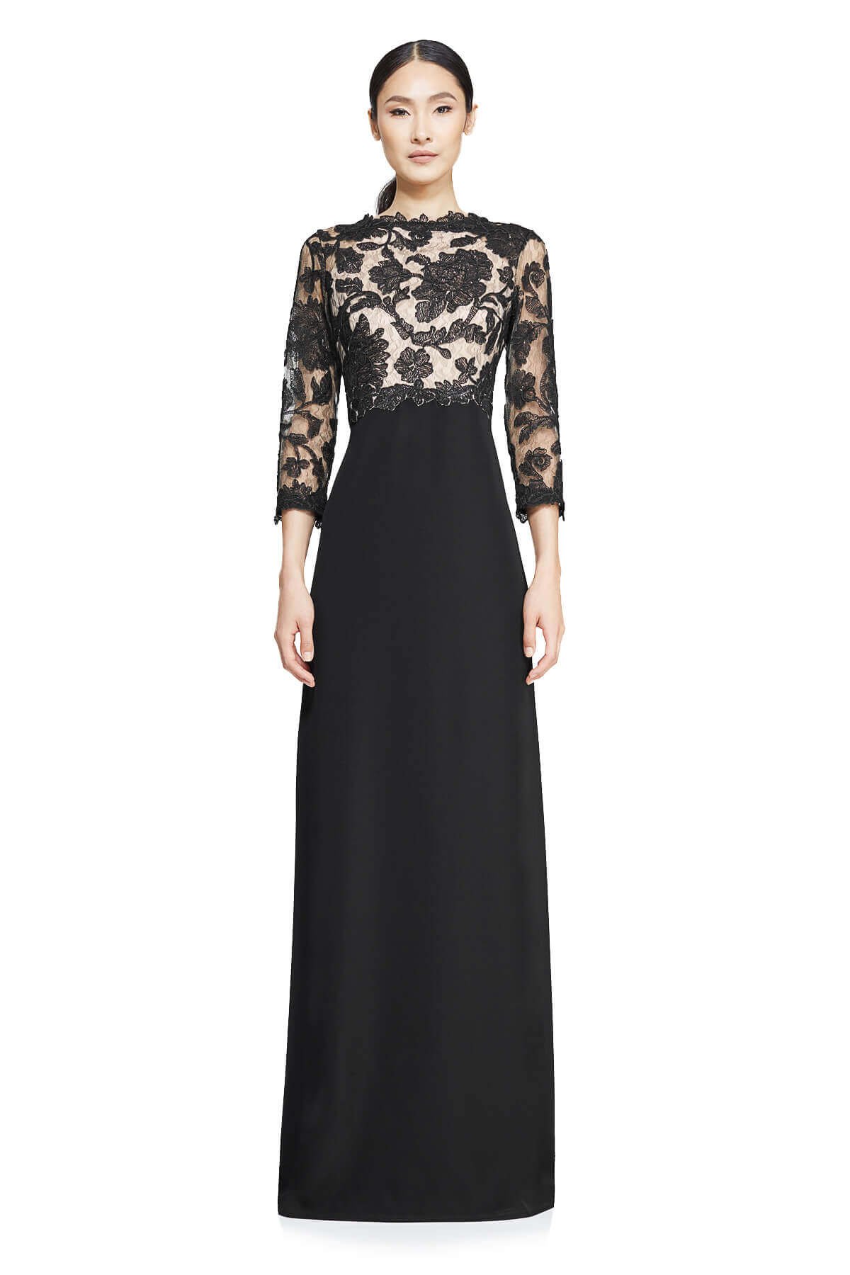 TADASHI SHOJI タダシ・ショージ　XXS Peony Embroidered Stretch Crepe Gown - PETITE