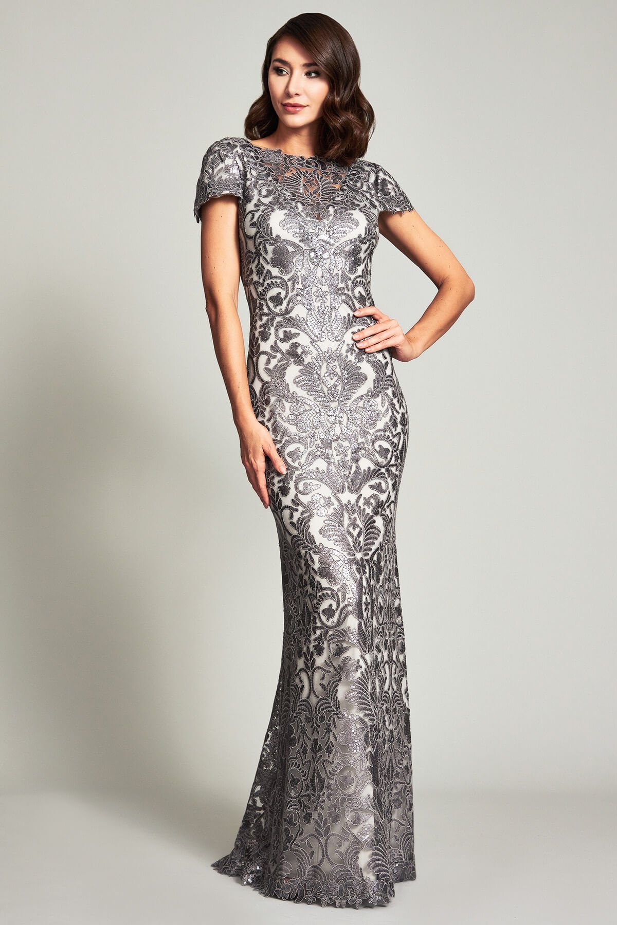 Tadashi shoji deals embroidered illusion dress