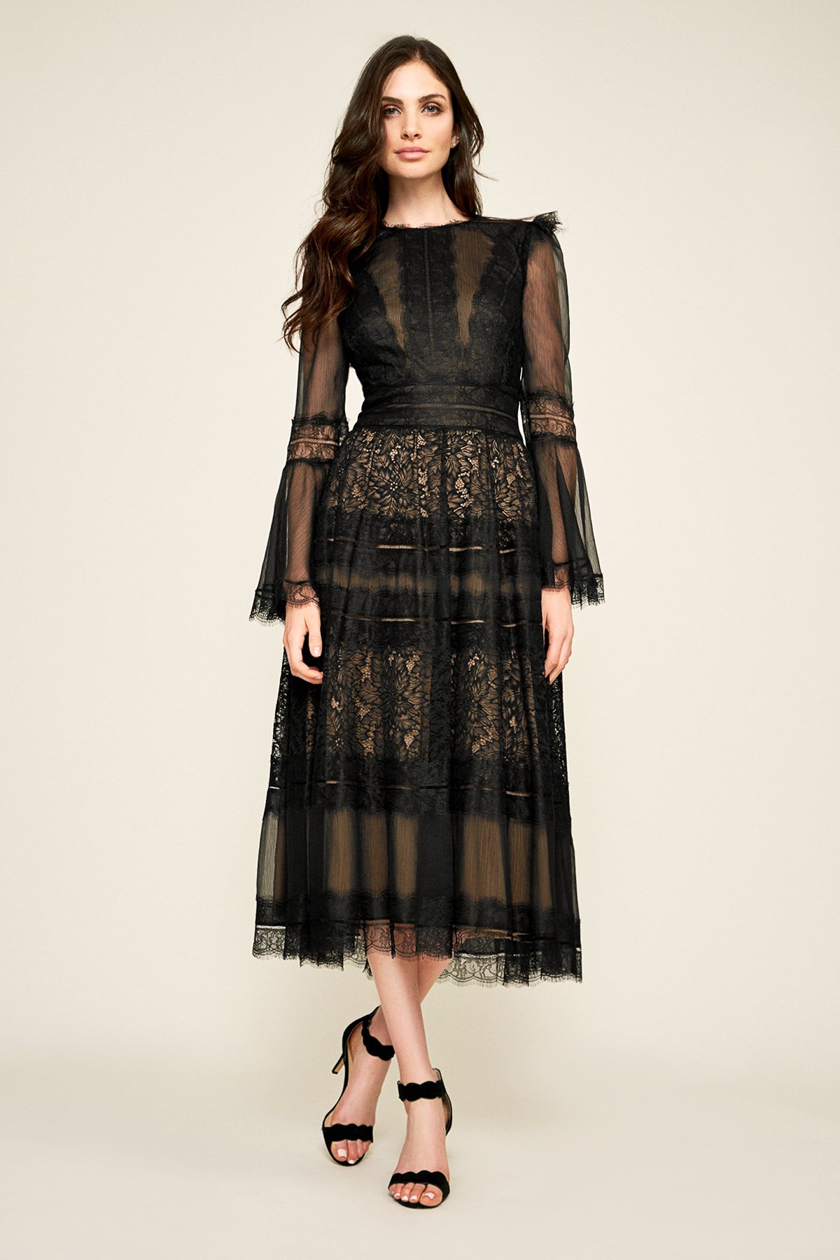 Freya Crinkle Chiffon Tea Length Dress Tadashi Shoji