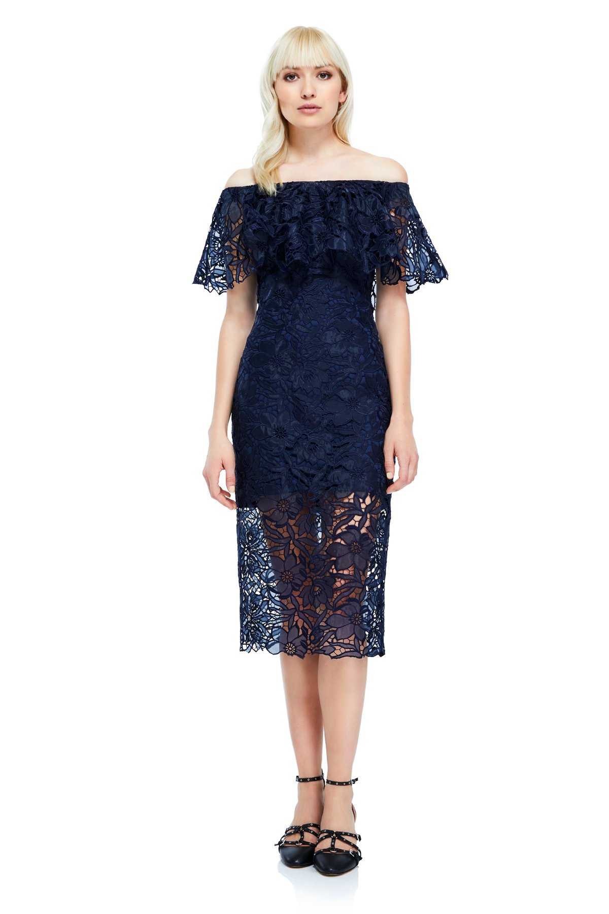 Tadashi shoji off deals the shoulder lace dress