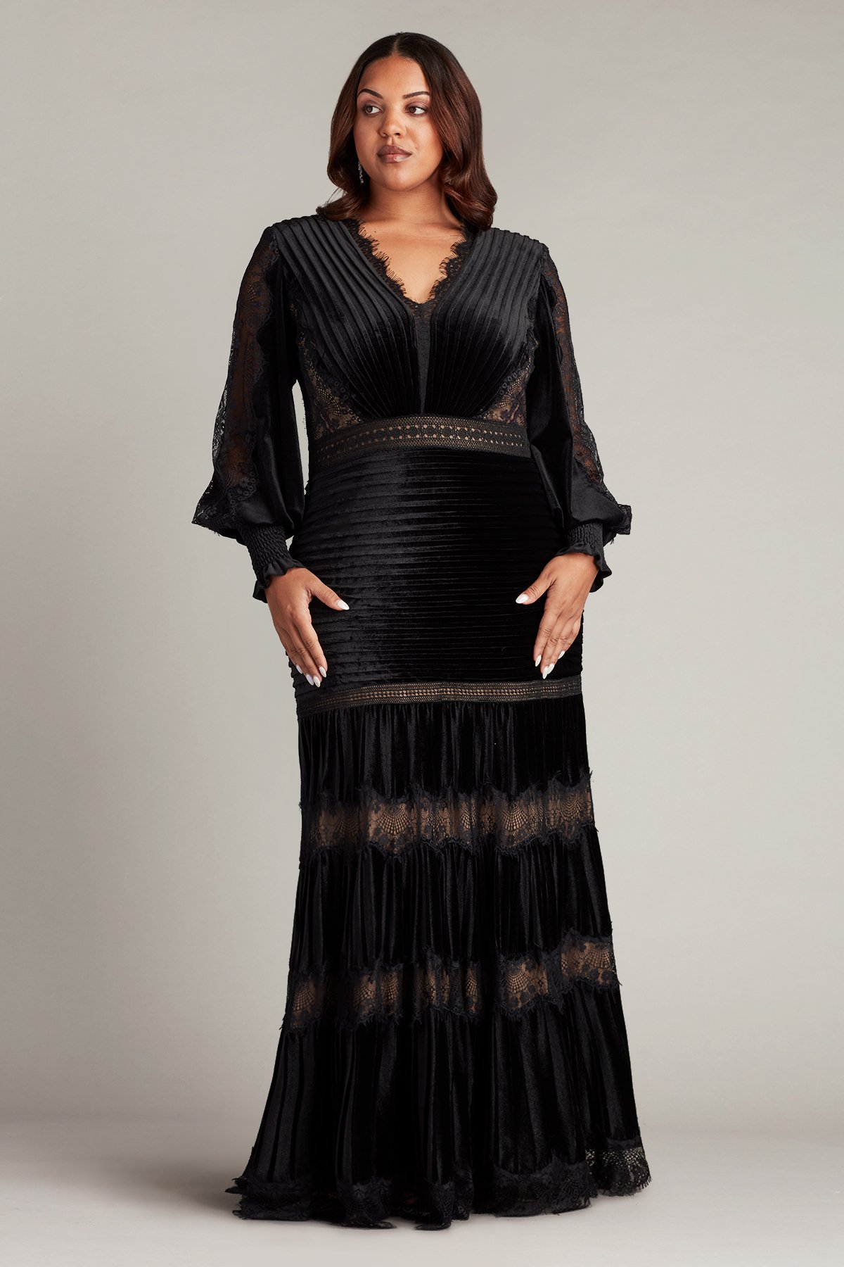 Elegant Square Neck Velvet Dress with Long Sleeves For Formal Events -  $128.992 #V78171 - SheProm.com