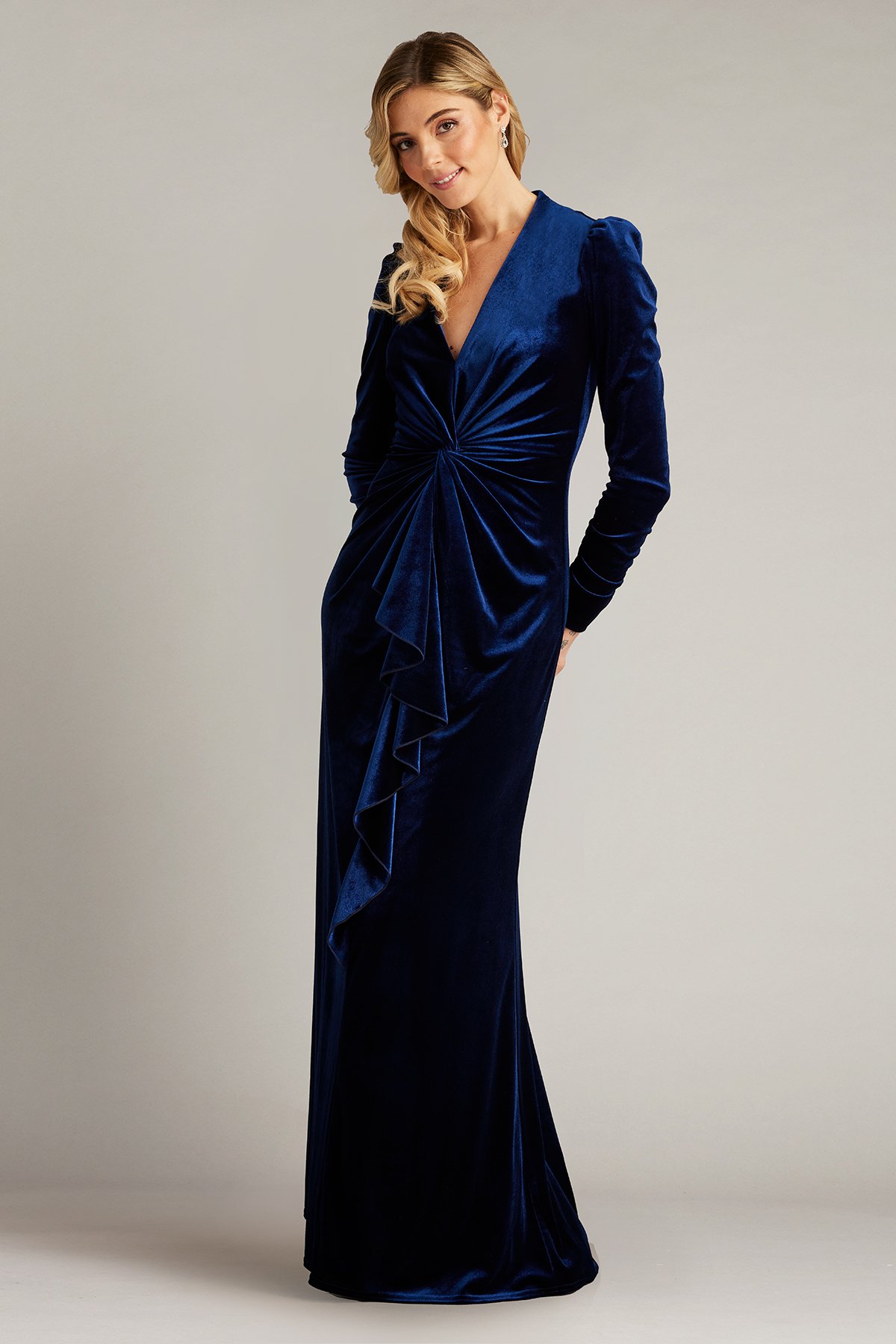 【Tadashi Shoji】Drea Waterfall Flounce Gown Bevan Velvet Waterfall Drape Gown | Tadashi Shoji
