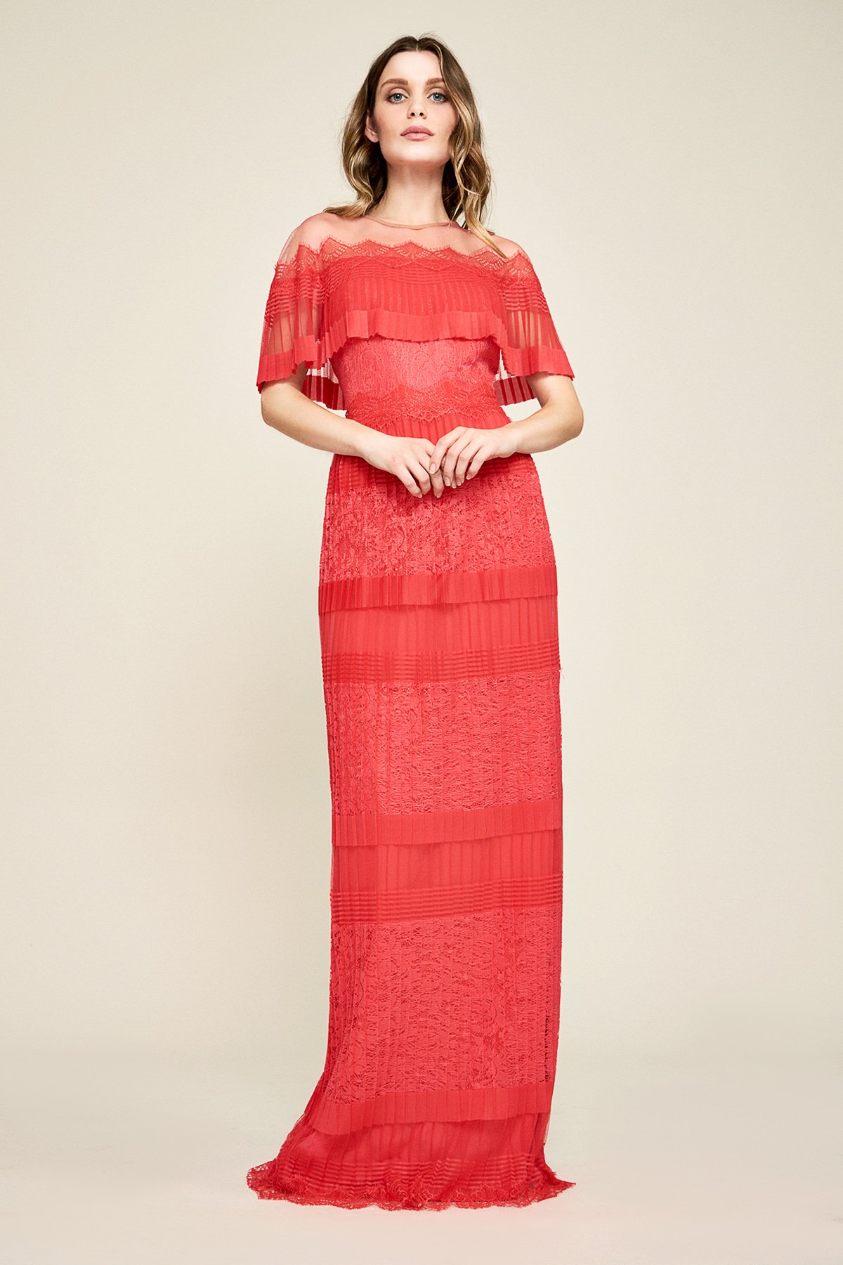 Pleated shop lace gown