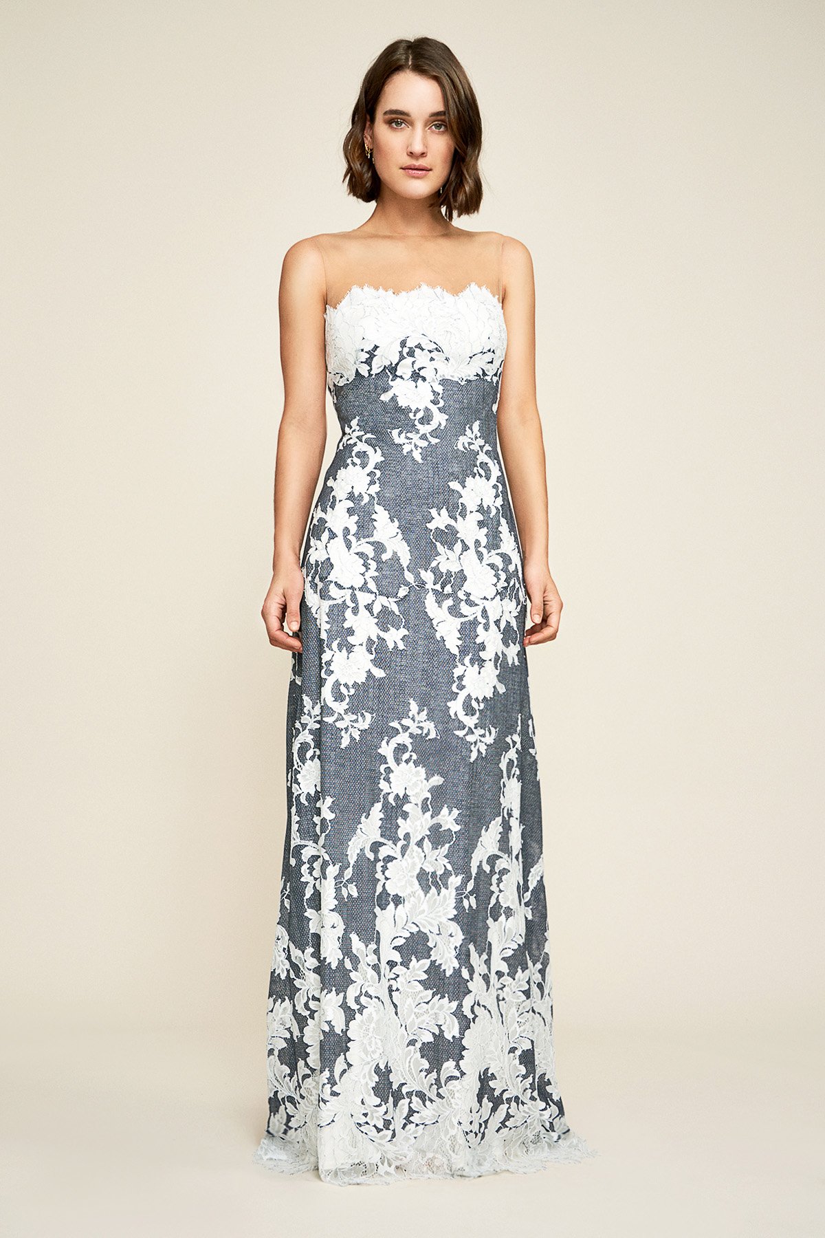 Myrna Off-The-Shoulder Contrast Lace Gown