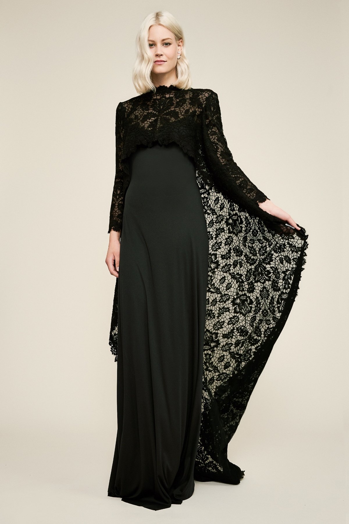 Tadashi shoji black lace gown discount