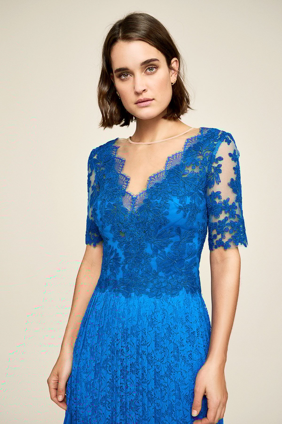 Cira Pleated Lace Gown | Tadashi Shoji