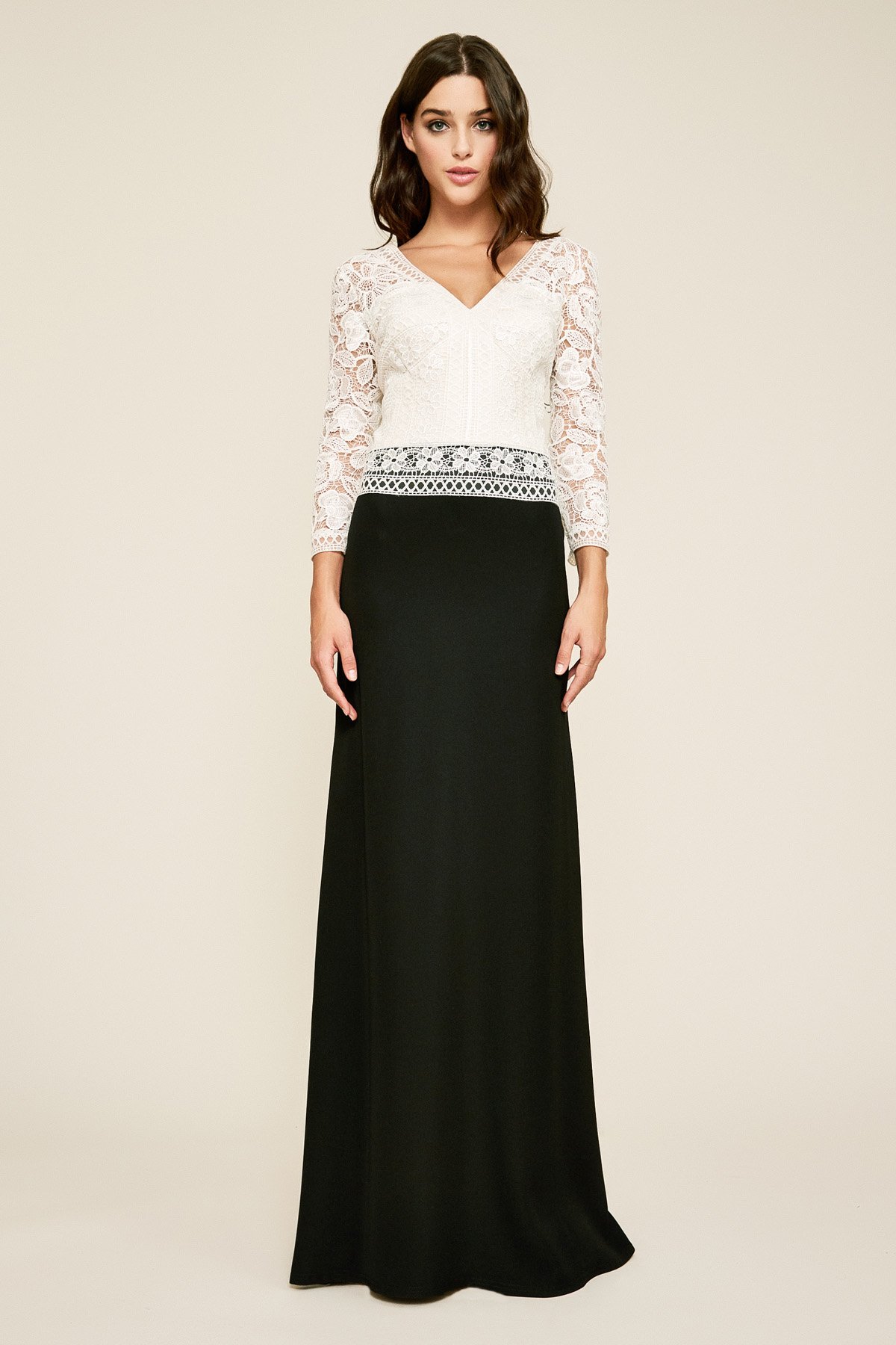 Tadashi shoji lace best sale and crepe gown