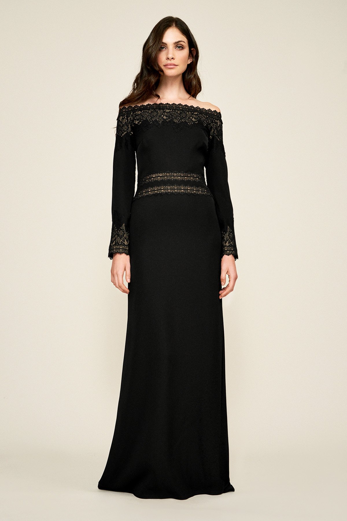 Off shoulder crepe gown online