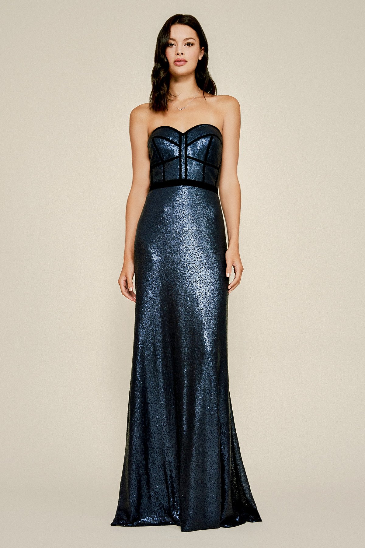 Tadashi shoji silver top gown