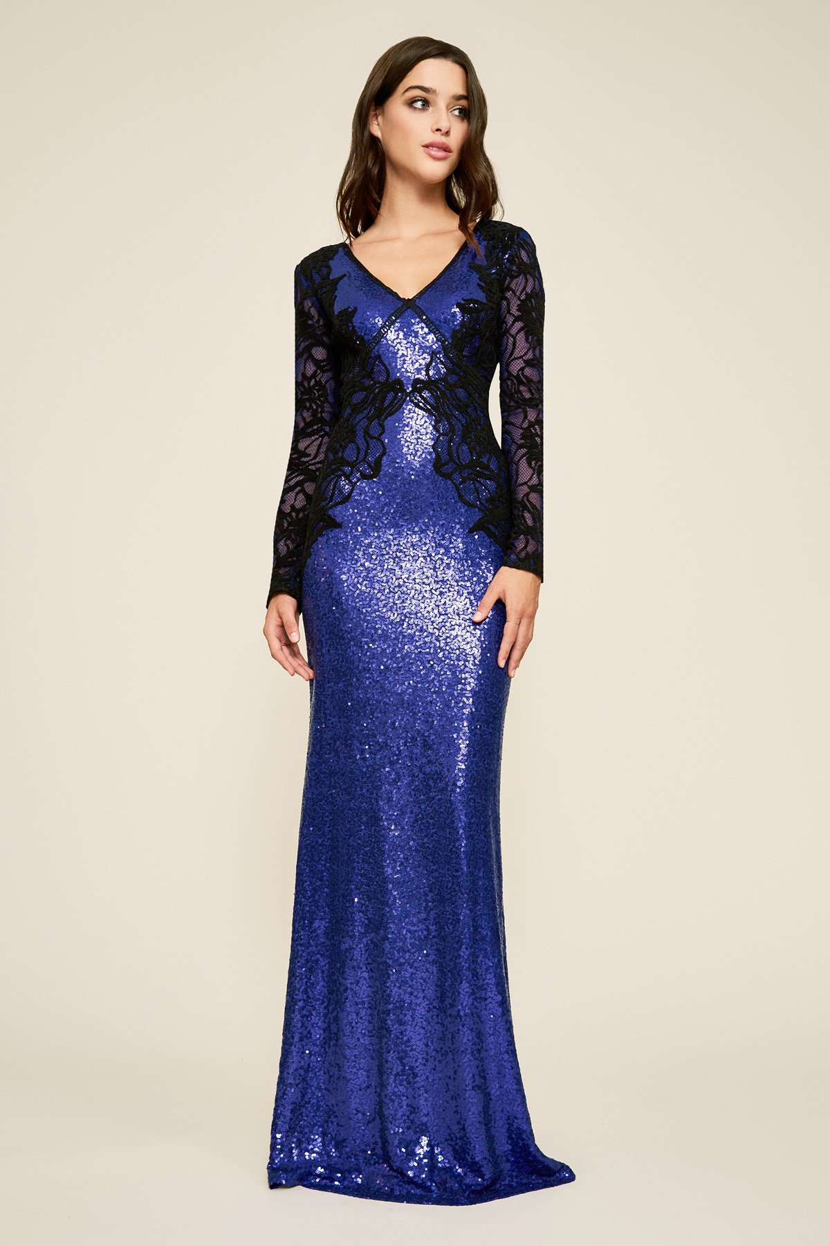 Tadashi shoji sequin lace top gown