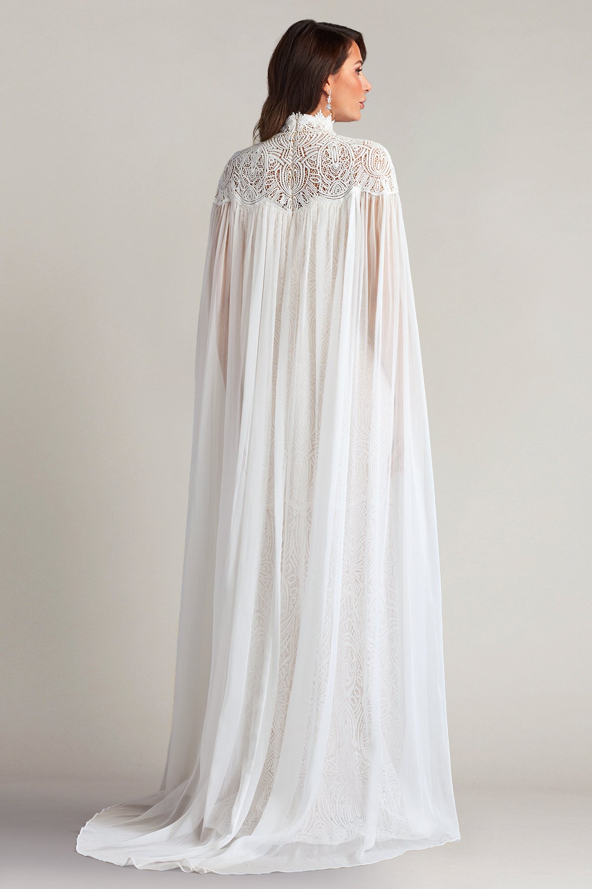 Caspian Chiffon Cape Lace Gown | Tadashi Shoji Caspian Chiffon Cape Lace Gown | Tadashi Shoji