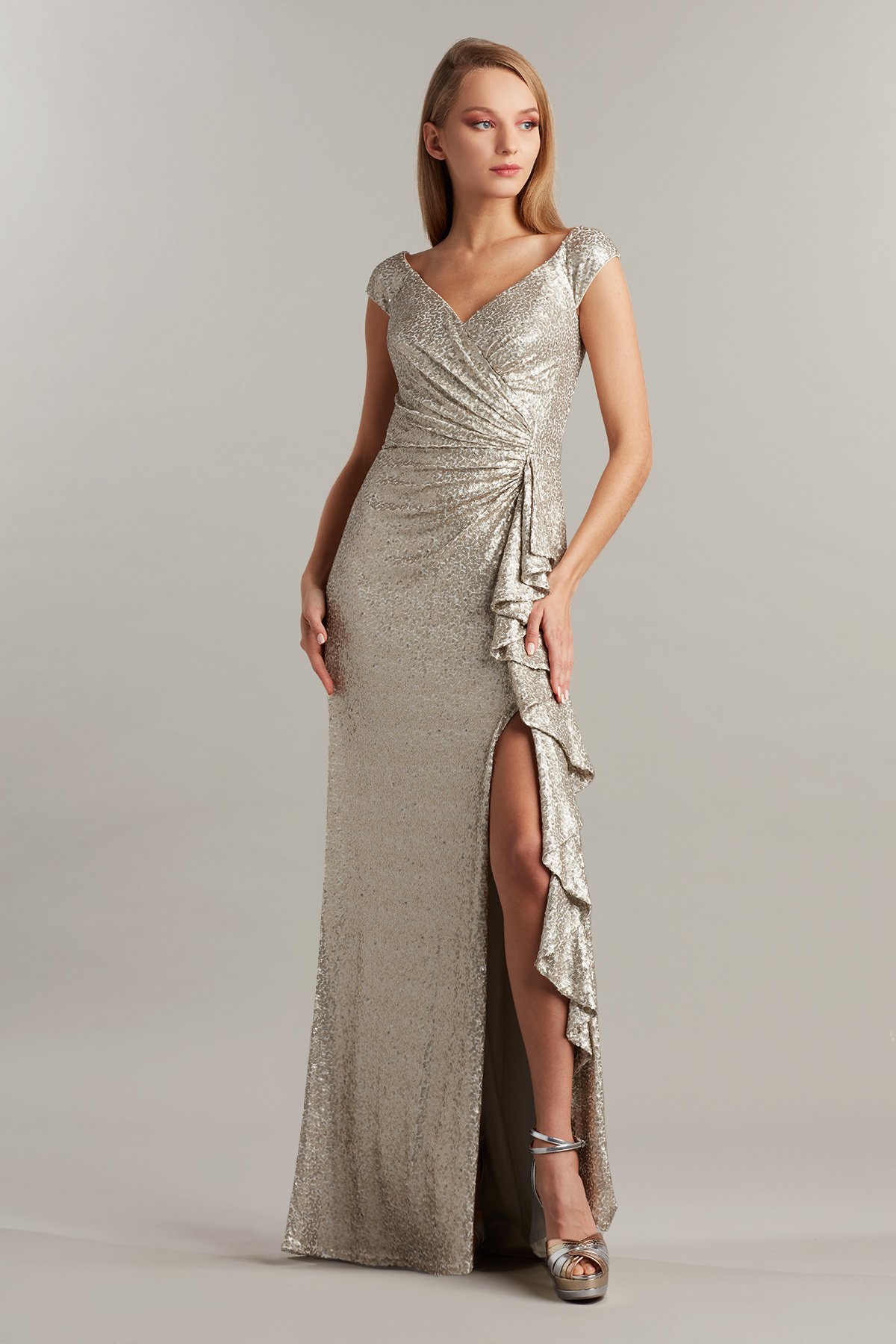 Hurley Off The Shoulder Sequin Gown Tadashi Shoji