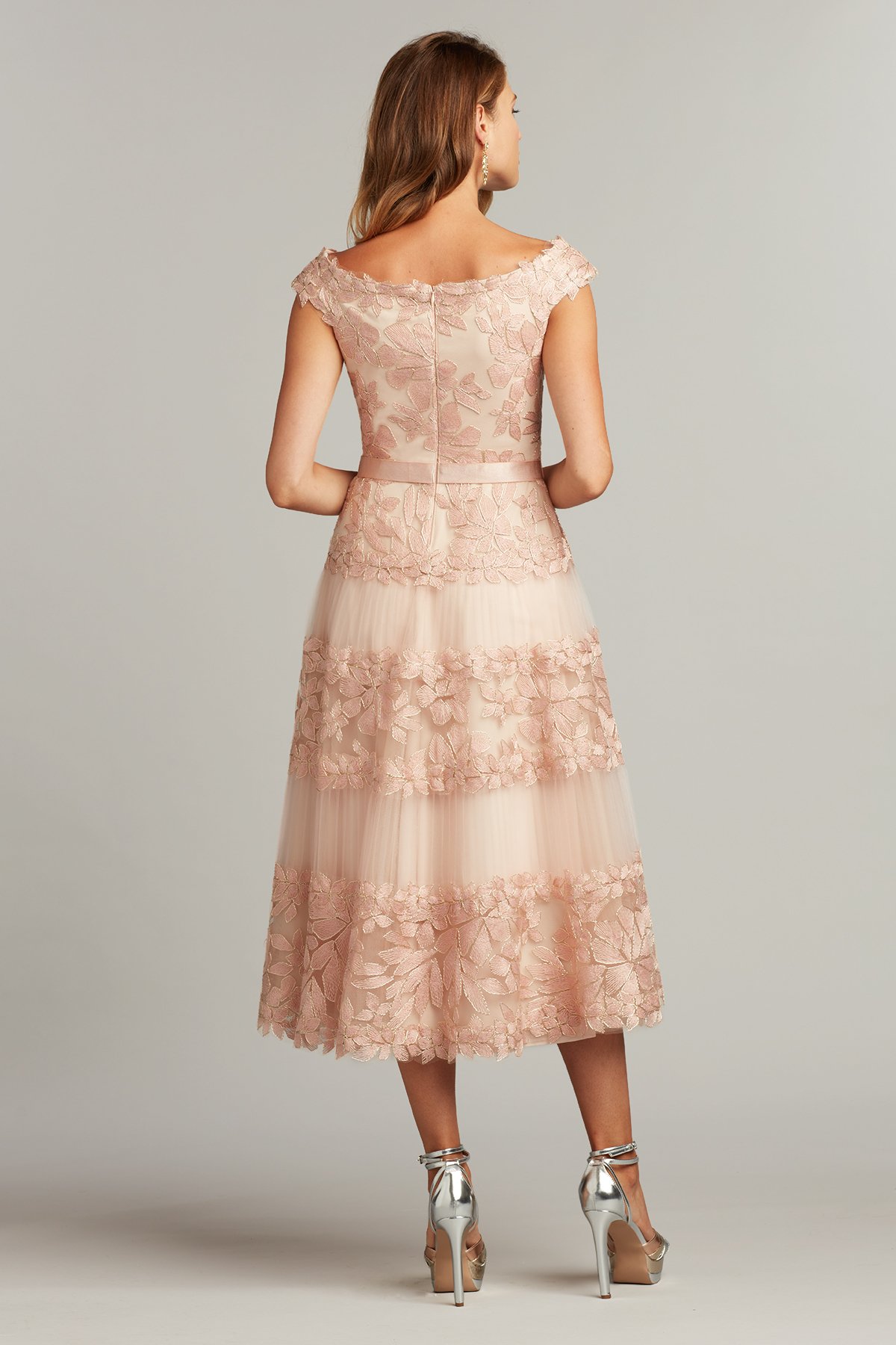 Adriane Floral Embroidered Tea-Length Dress-ANTPK | Tadashi Adriane Floral Embroidered Tea-Length Dress-ANTPK | Tadashi