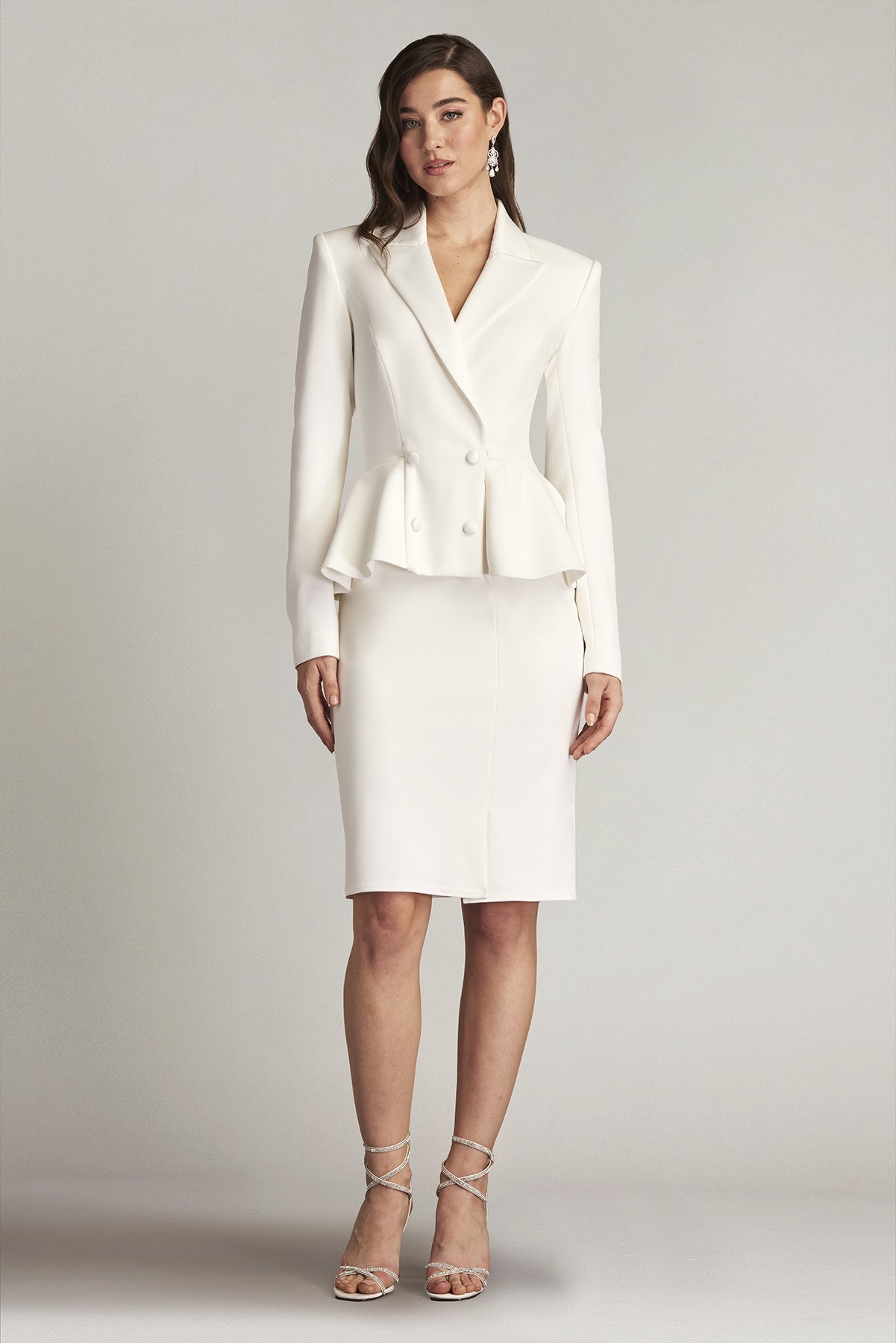 出産祝いなども豊富 Gilles Peplum Tuxedo Dress IVORY | Tadashi Shoji スーツ・フォーマル・ドレス