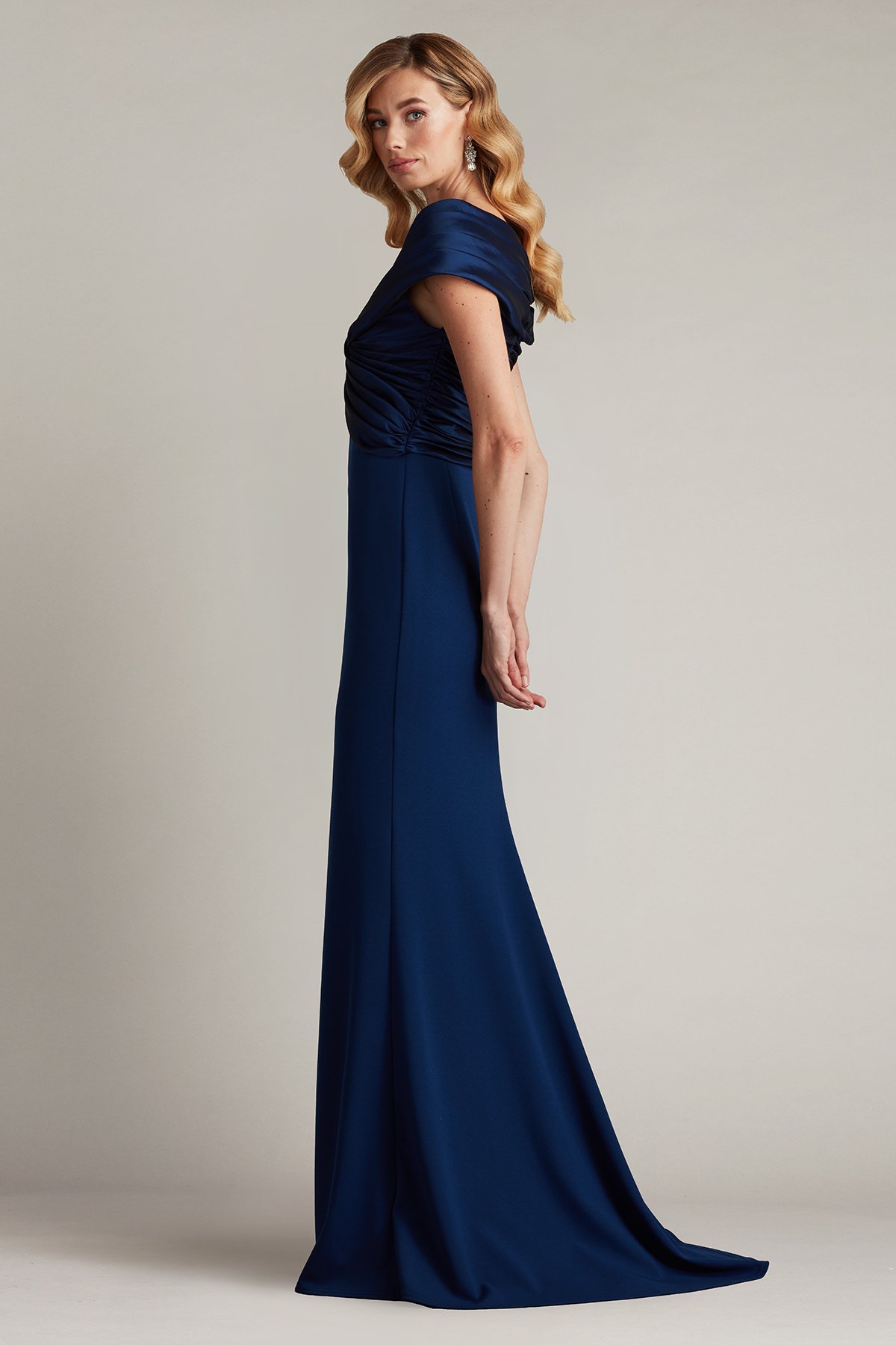 Benz Pleated Portrait Collar Gown | Tadashi Shoji
