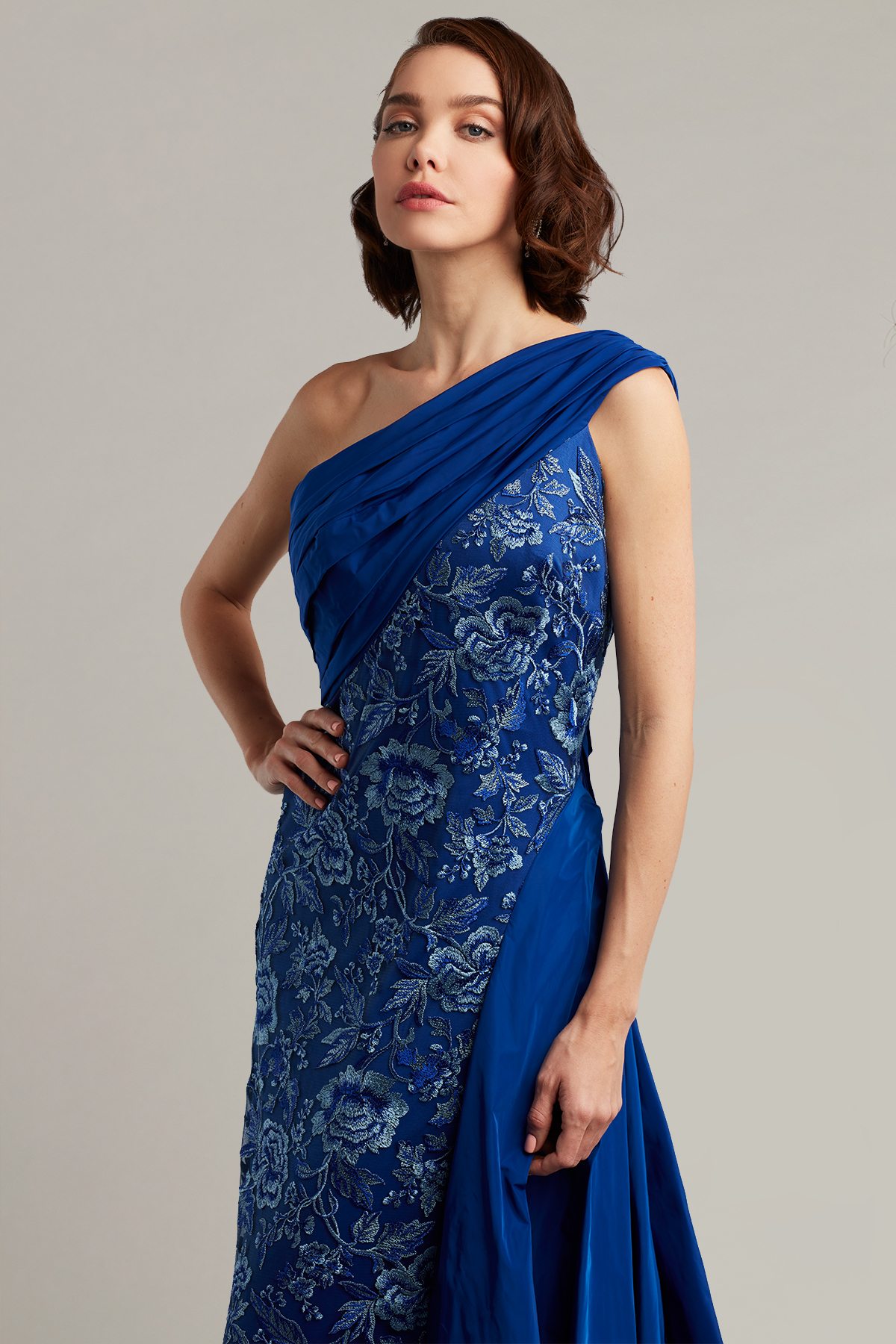 Witkin One-Shoulder Draped Taffeta Gown | Tadashi Shoji