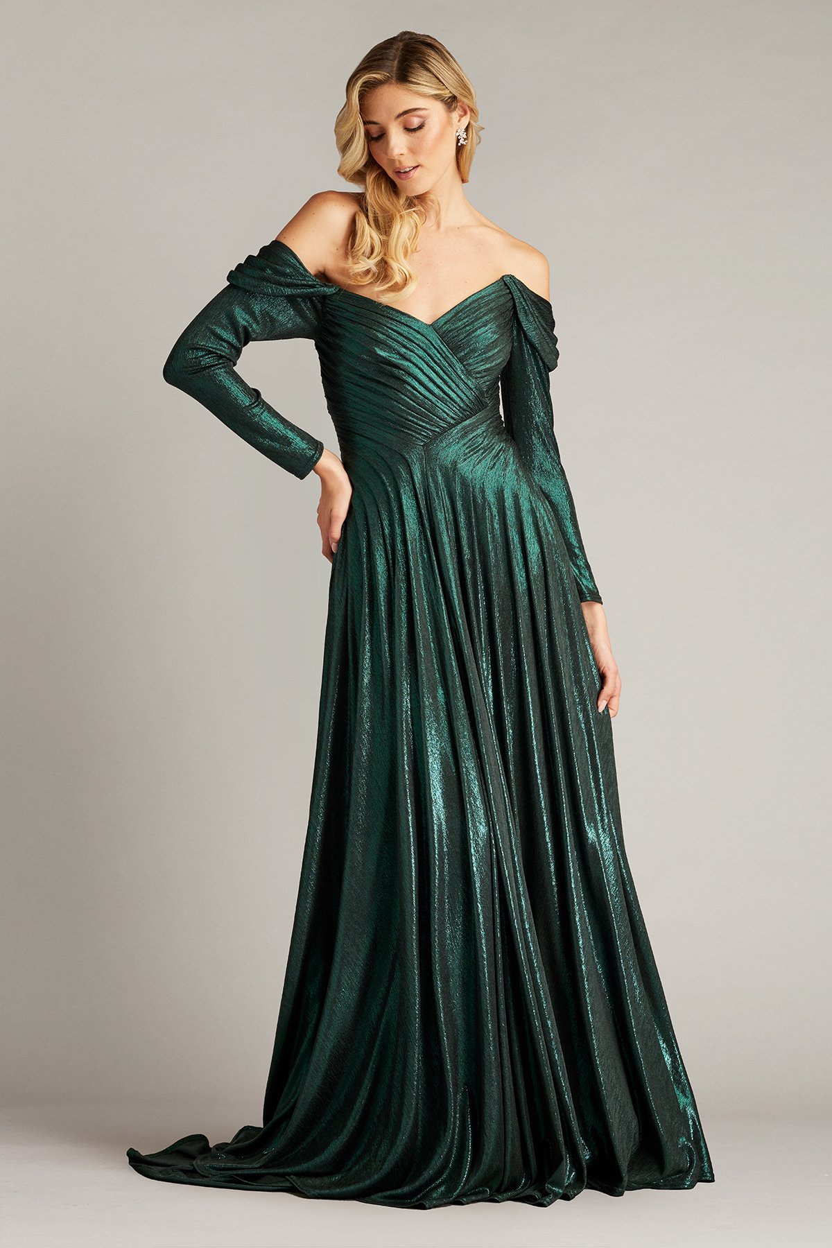 Off shoulder pleated dress best sale