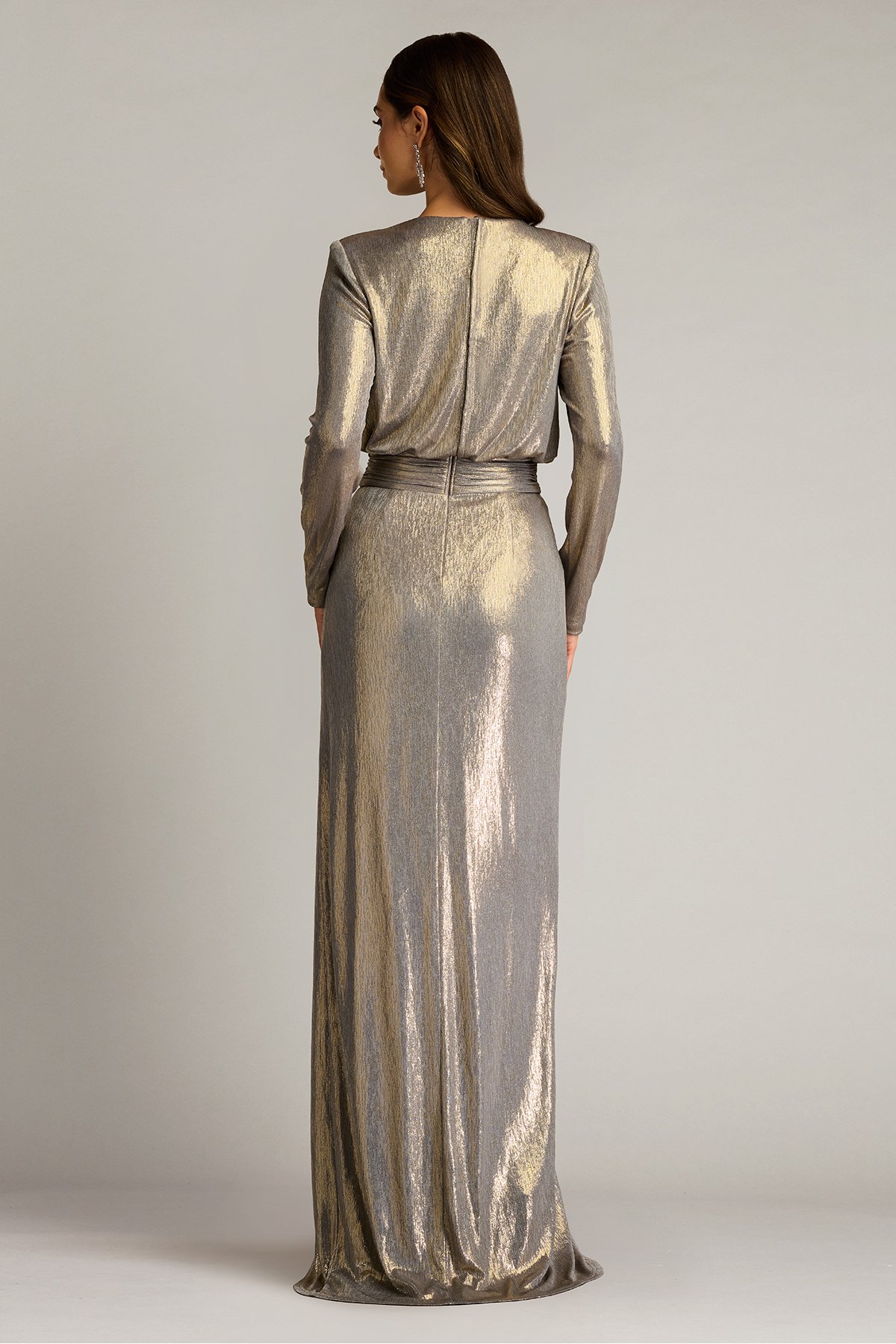 Pomona Metallic Waterfall Flounce Gown | Tadashi Shoji