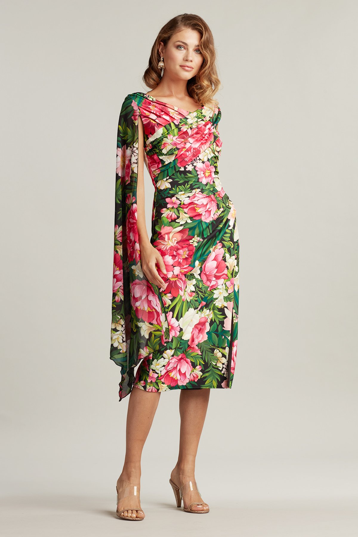 春のコレクション Wyeth Dress Print Floral Sleeve Cape ワンピース