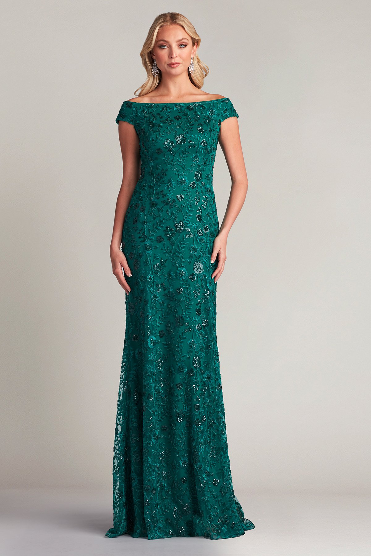Dublin Embellished Off Shoulder Gown Tadashi Shoji