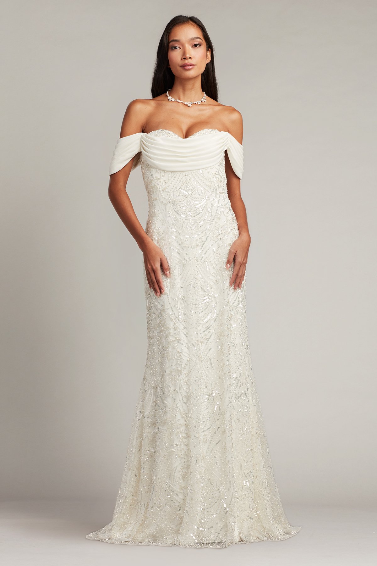Stowell Embellished Tulle Strapless Gown | Tadashi Shoji