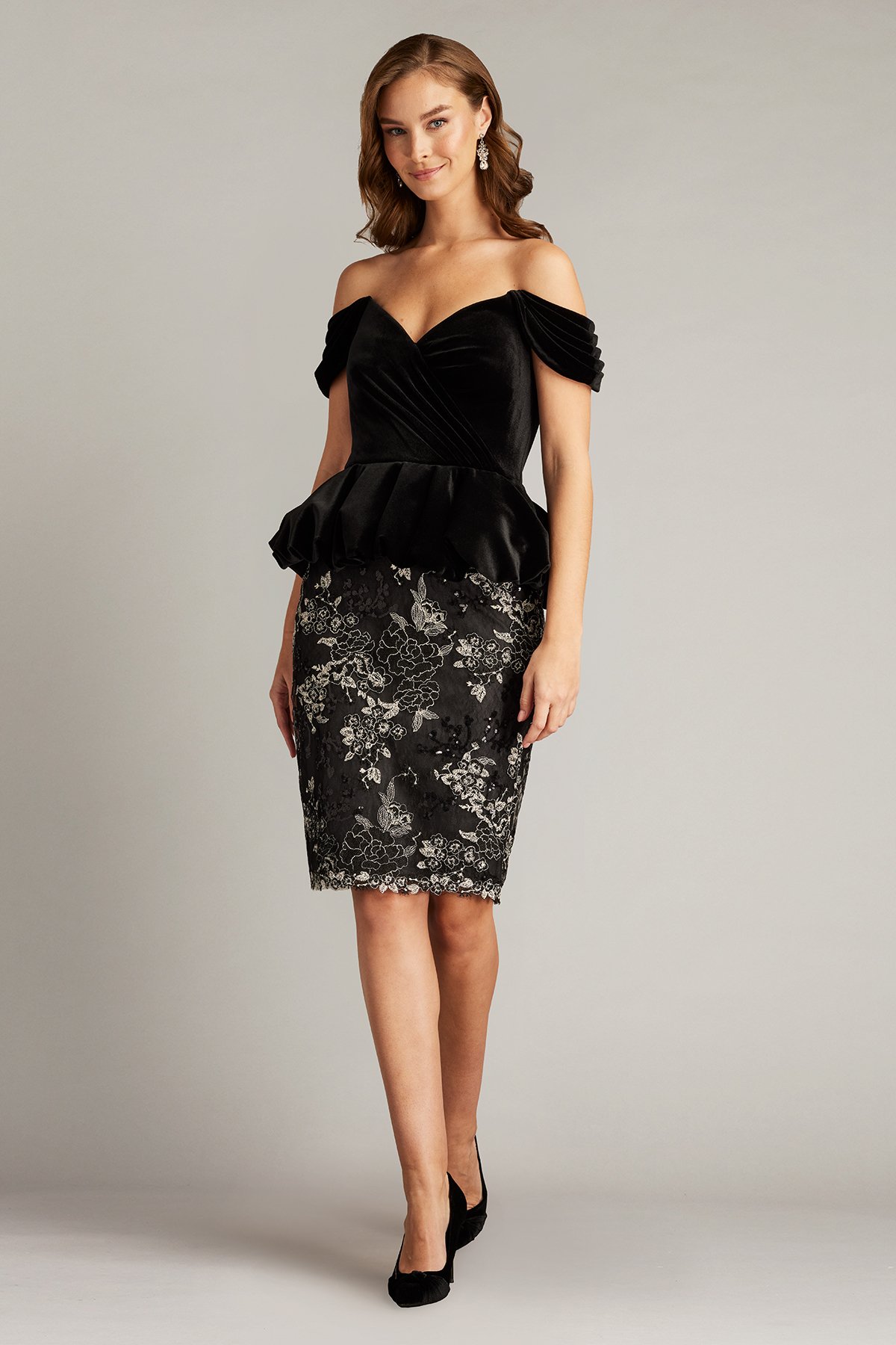 Selah Off Shoulder Peplum Dress Tadashi Shoji Bridal