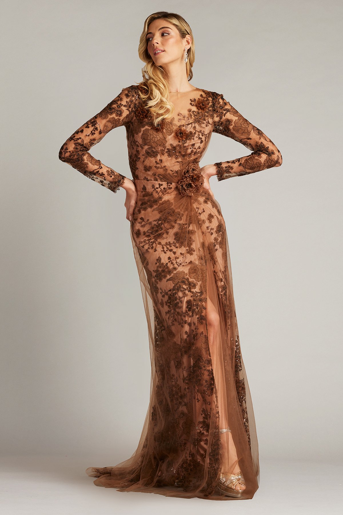 Silvia Embroidered Illusion Gown | Tadashi Shoji