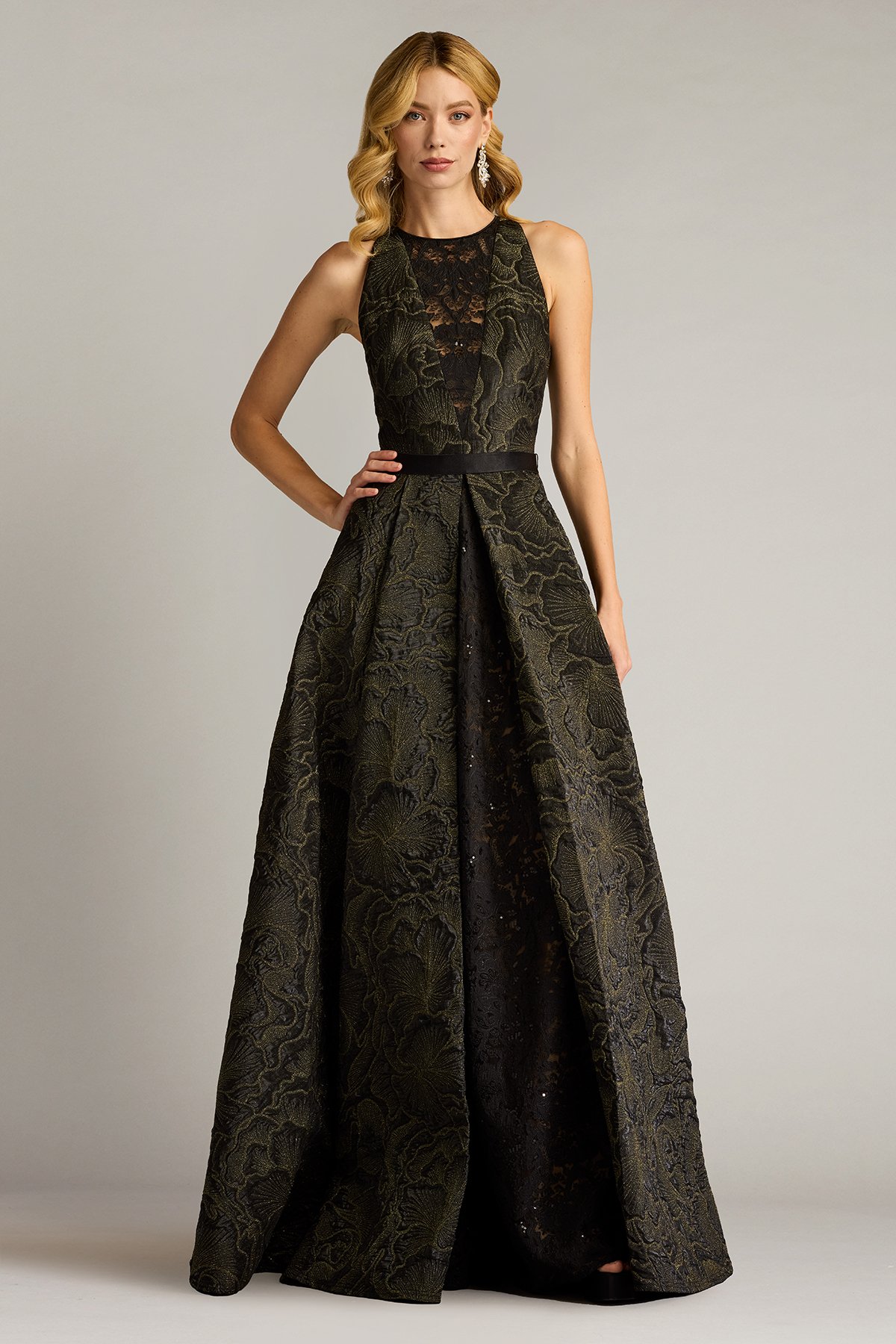 Darana Floral Jacquard Gown | Tadashi Shoji