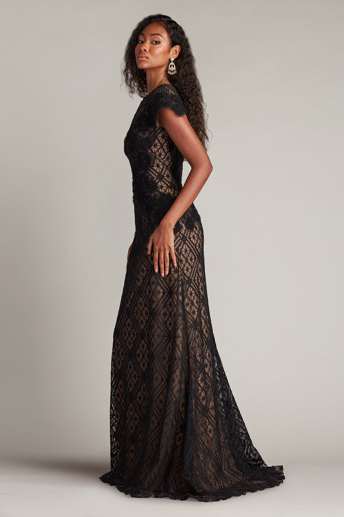 Esau Metallic Crisscross Draped Gown | Tadashi Shoji