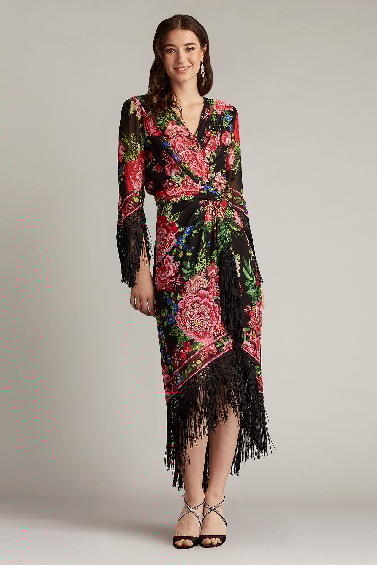 Mair Floral Print Tassel Fringe Wrap Dress | Tadashi Shoji