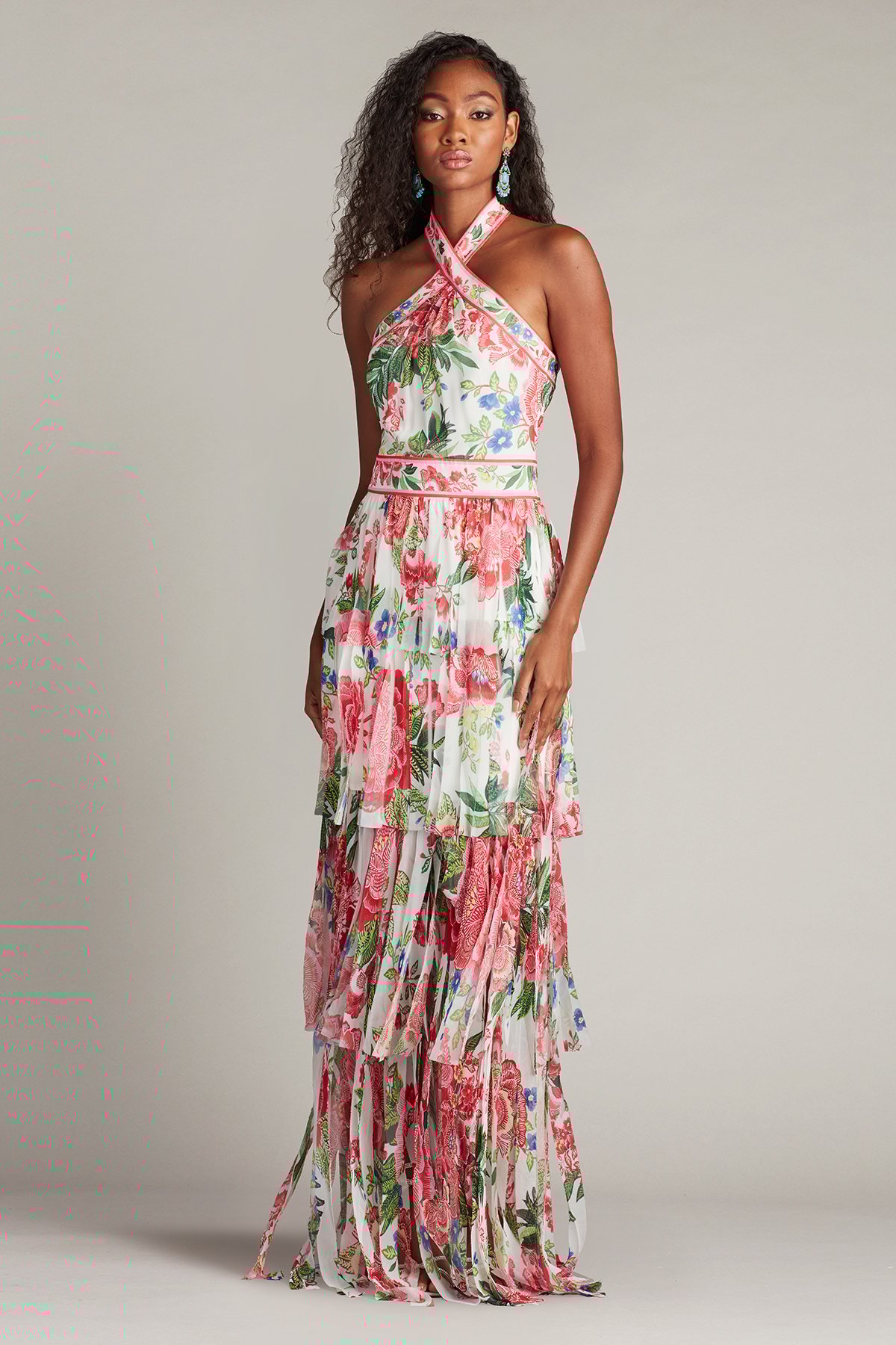 TADASHI SHOJI*Somaya フリンジ×花柄ドレス カクテルワンピース Somaya Floral Print Fringe Gown | Tadashi Shoji