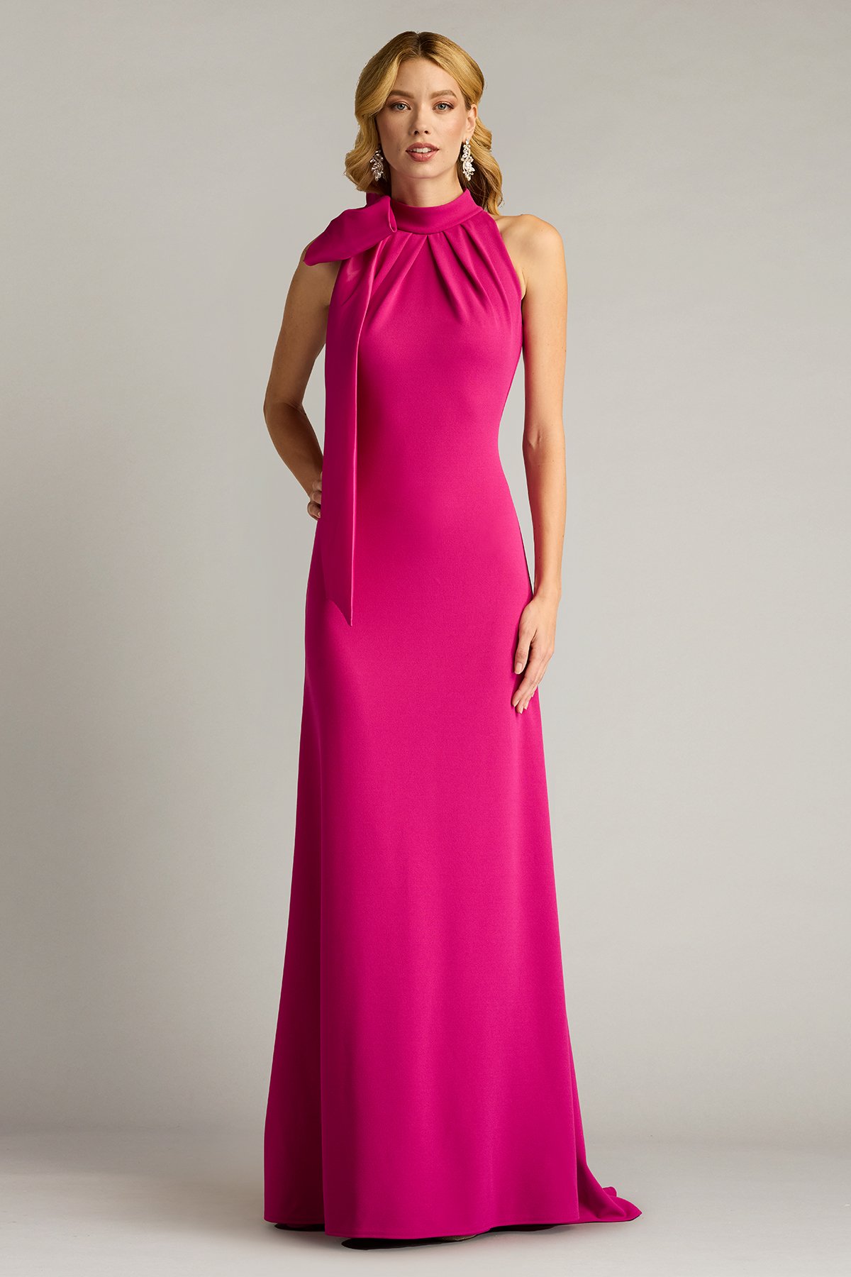 Sims Taffeta Shoulder Bow Halter Gown Hibiscus | Tadashi Shoji