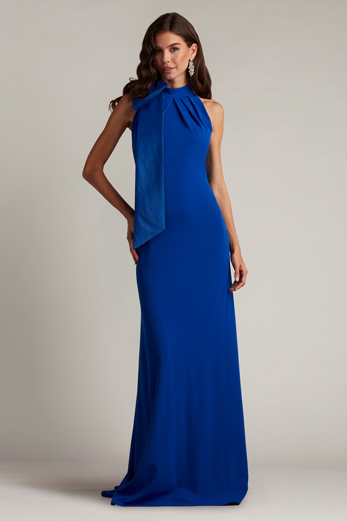 Sims Taffeta Shoulder Bow Halter Gown | Tadashi Shoji