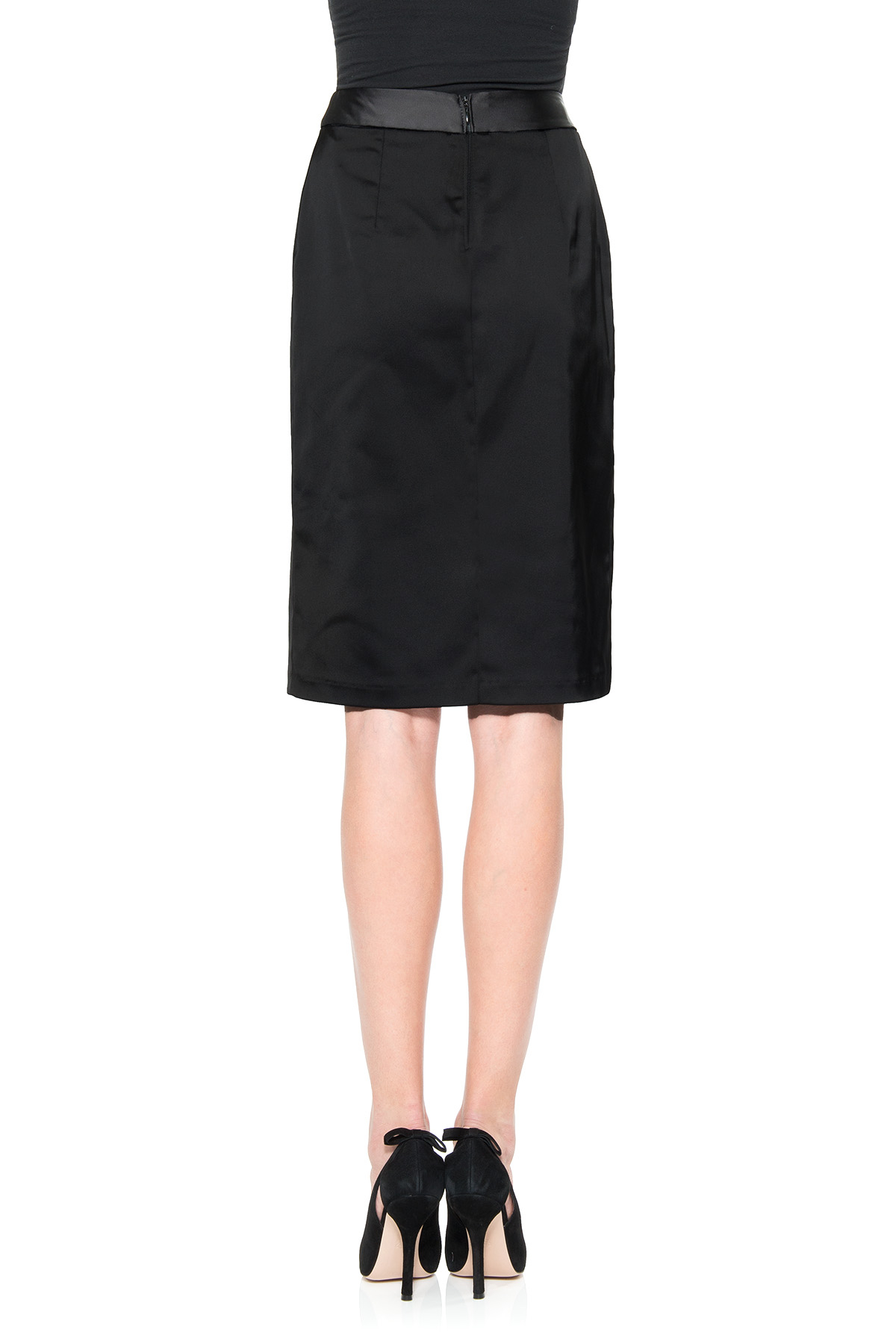 Stretch Satin Pencil Skirt in Black | Tadashi Shoji