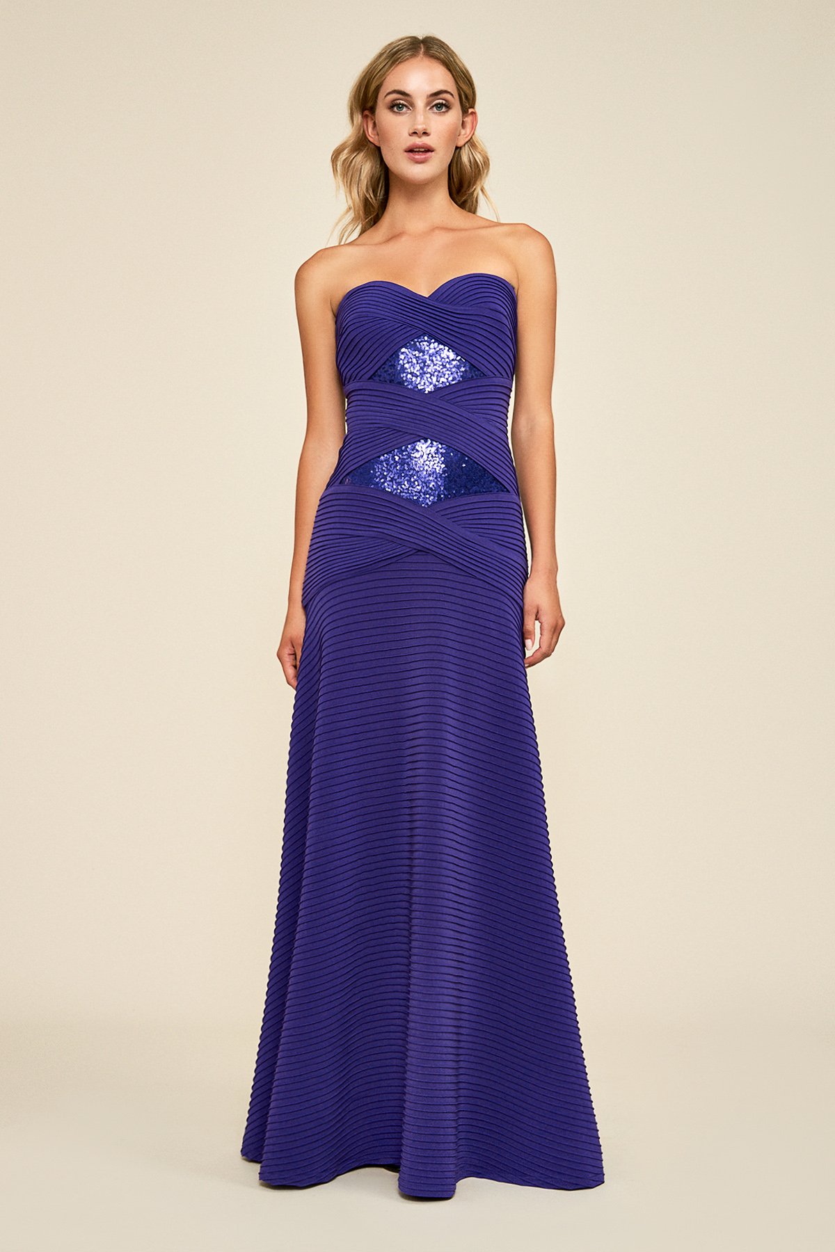 Jovian Strapless Pintuck Sequin Gown Tadashi Shoji Bridal
