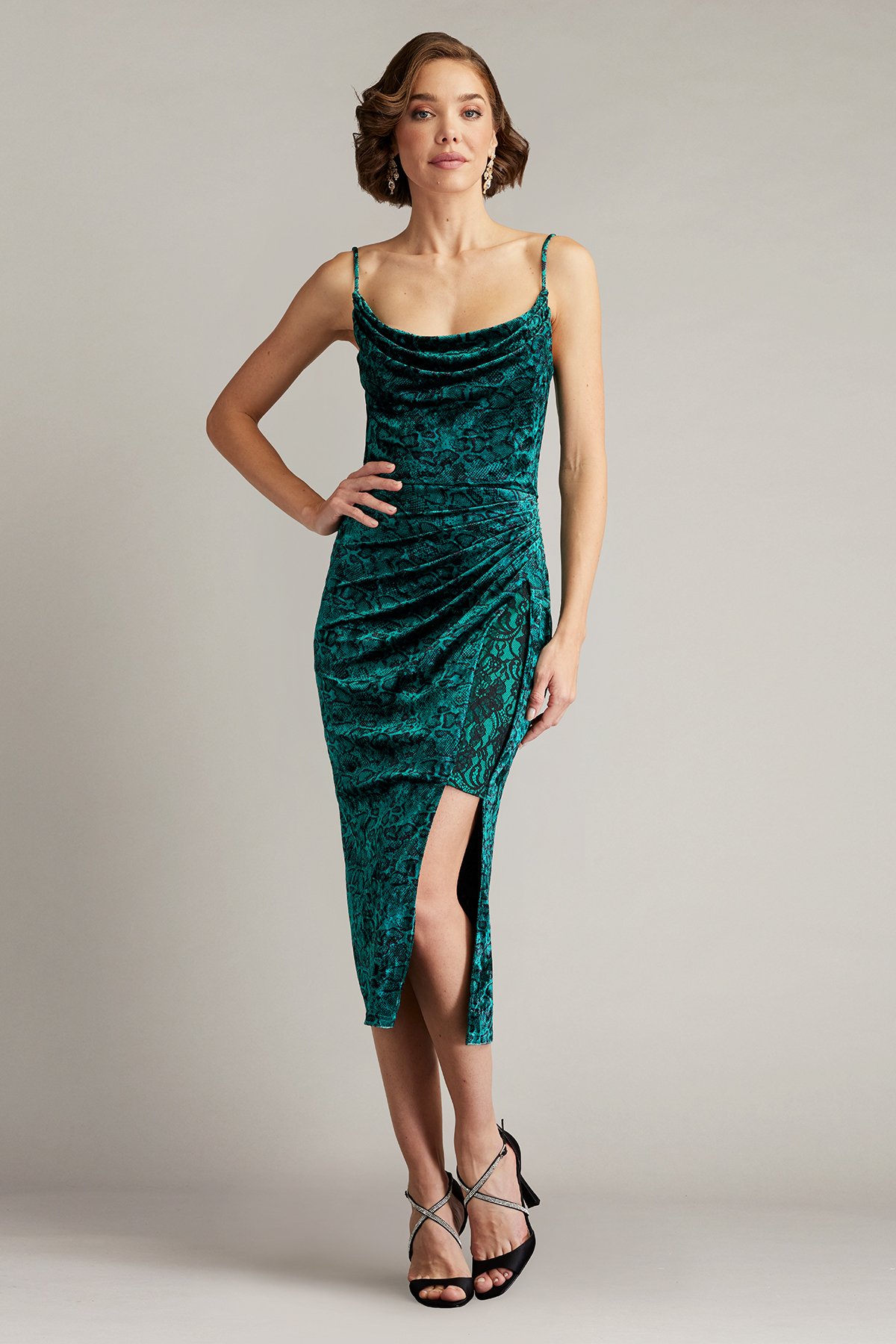 Juneau Spaghetti Strap Lace Midi Dress | Tadashi Shoji