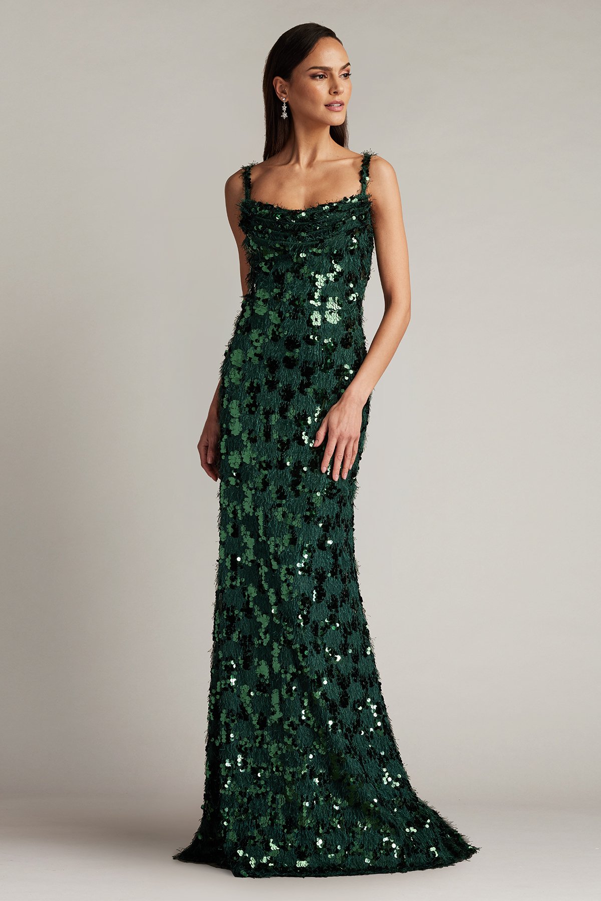 Tinker Sequin Eyelash Fringe Gown | Tadashi Shoji
